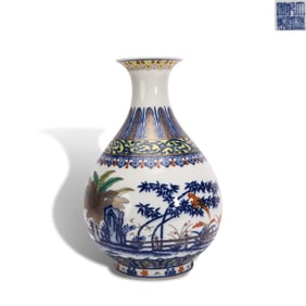 Qing Dynasty Qianlong period, Doucai yuhuchun vase with bamboo, stone and banana leaf patterns