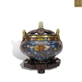 Ming Dynasty Xuande period, Cloisonné two-dragon-ear censer with floral patterns
