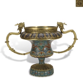 Qing Dynasty Qianlong period, Cloisonné two-dragon-ear censer