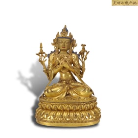 Ming Dynasty Yongle period, Gilt-bronze Manjushri Bodhisattva statue