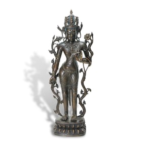 12th Century Pala-style alloy bronze Avalokiteshvara statue inlaid with silver