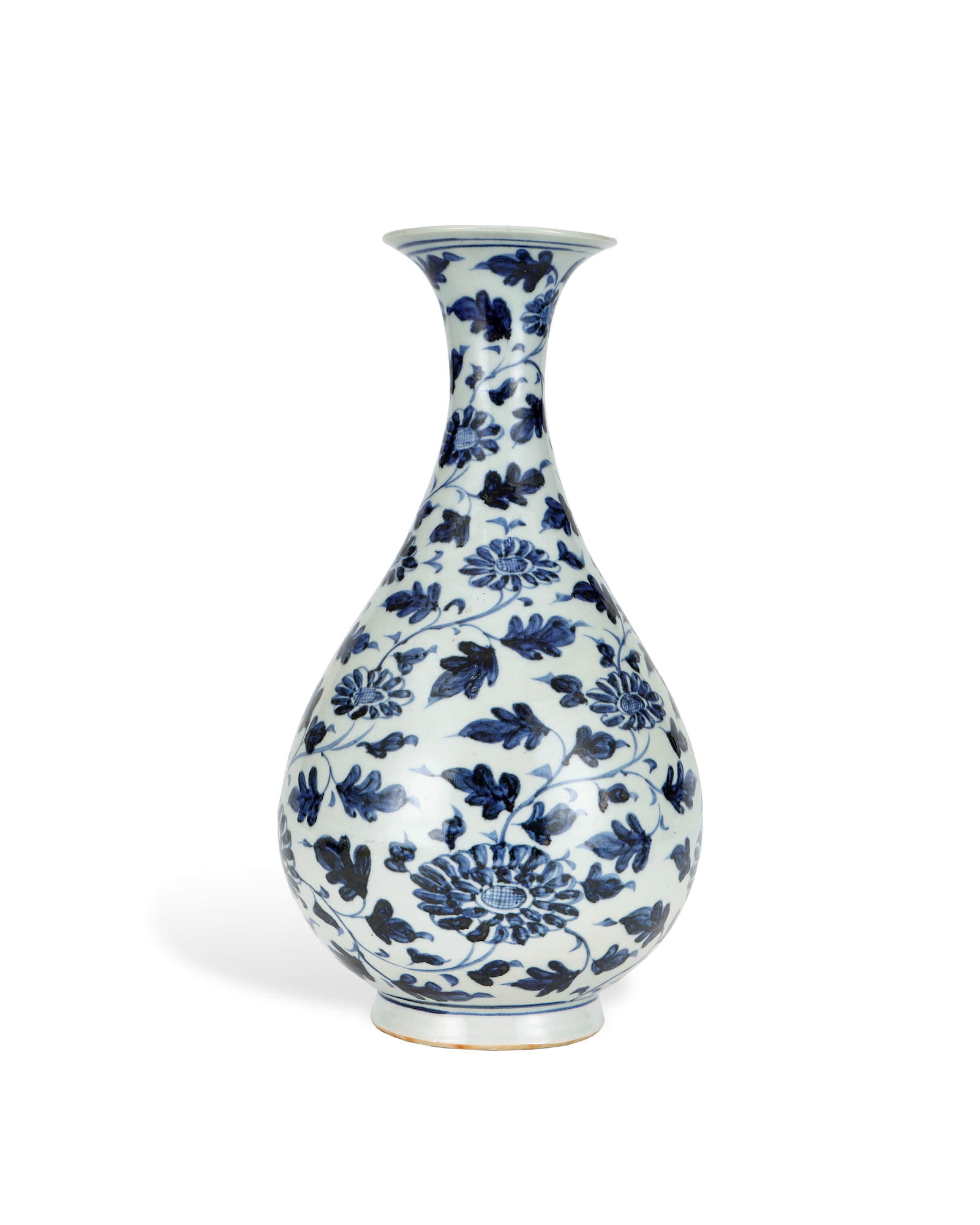 Yuan, blue, white, twig-bound, chrysanthemum-patterned jade pot spring bottle: H:28.7cm W:15cm