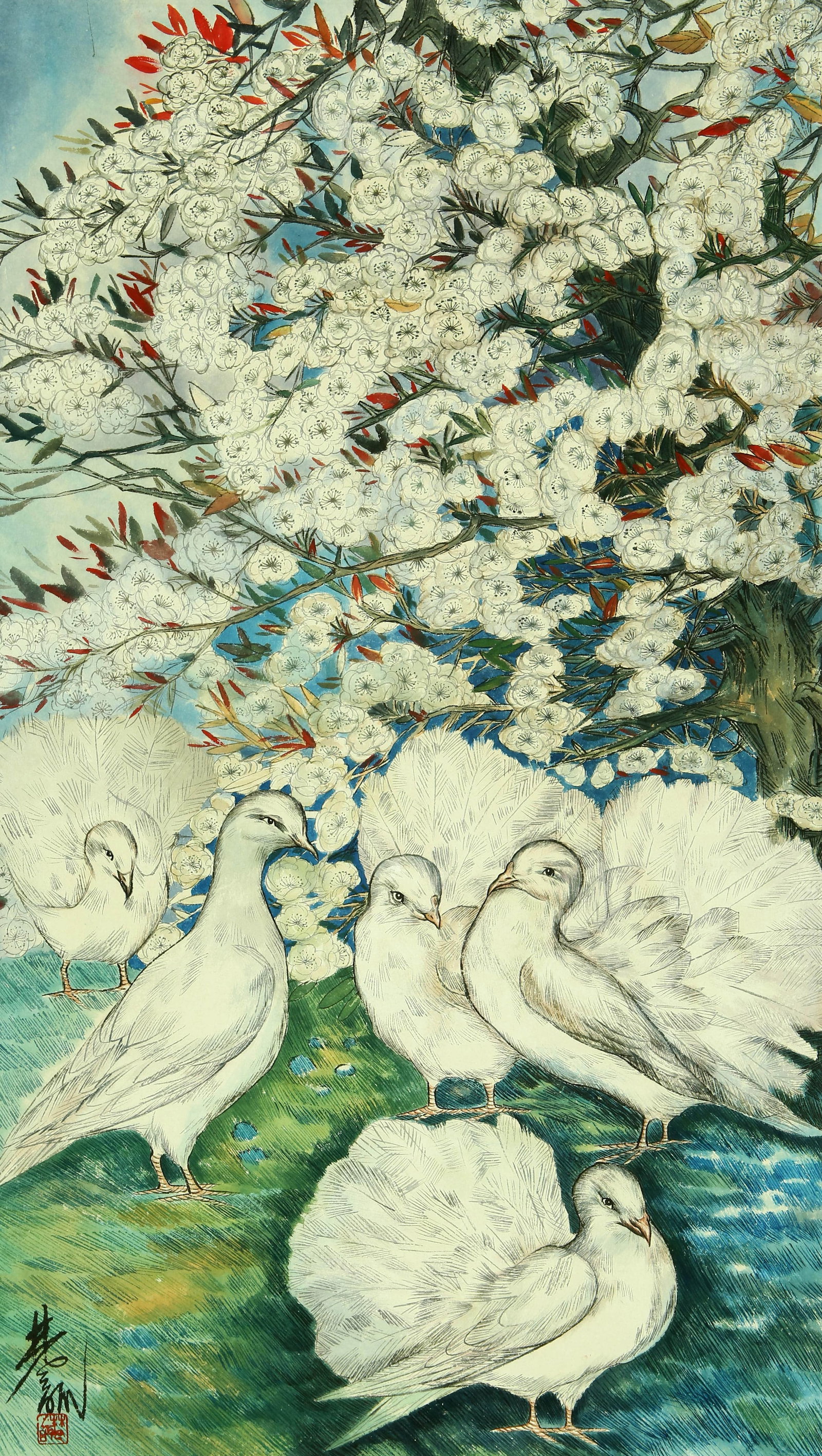 Lin Fengmian mark Peacock: The vertical axis of colored paper is 85×47