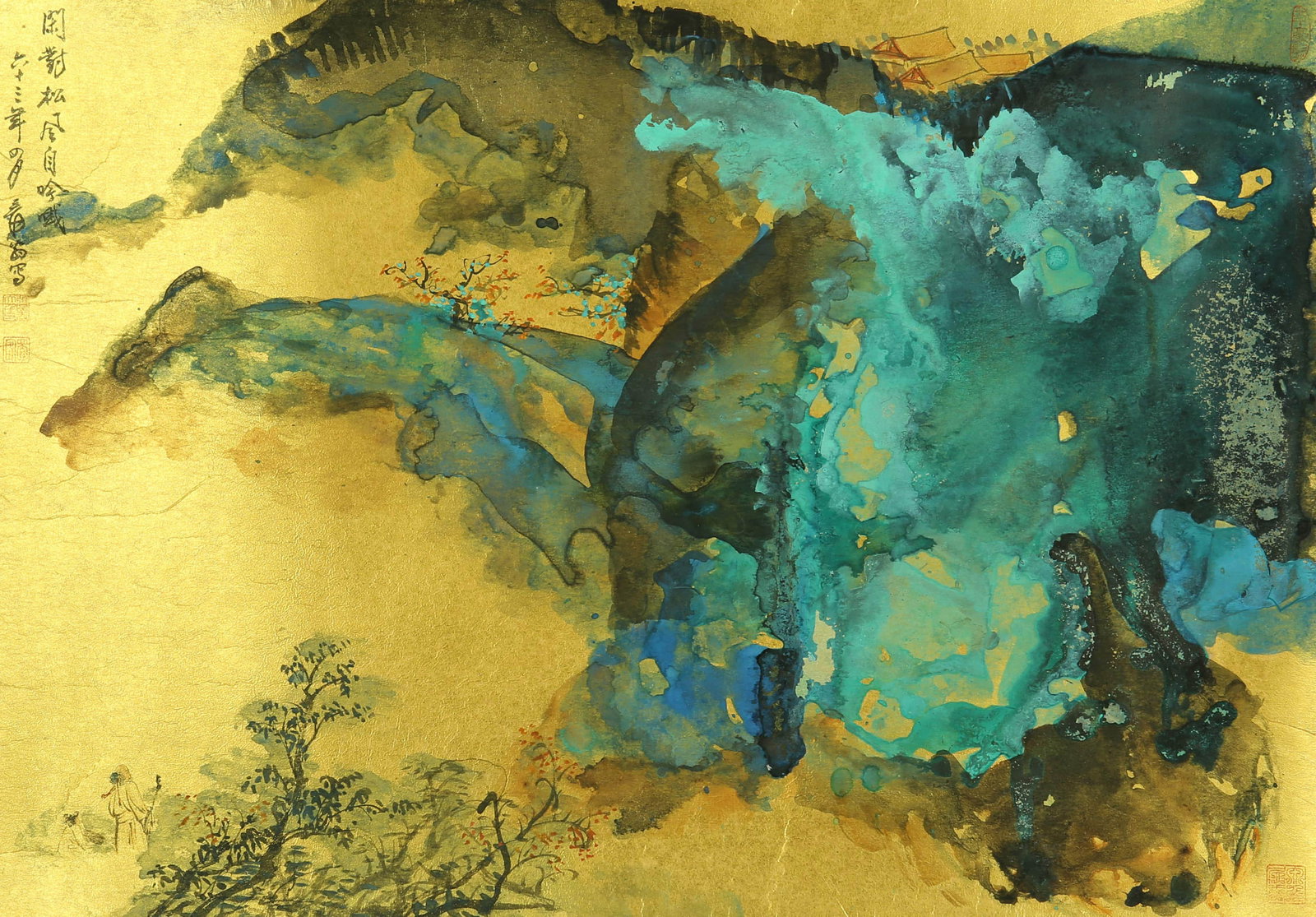 Zhang Daqian mark is idle to the wind.: Colored paper lens 49×71