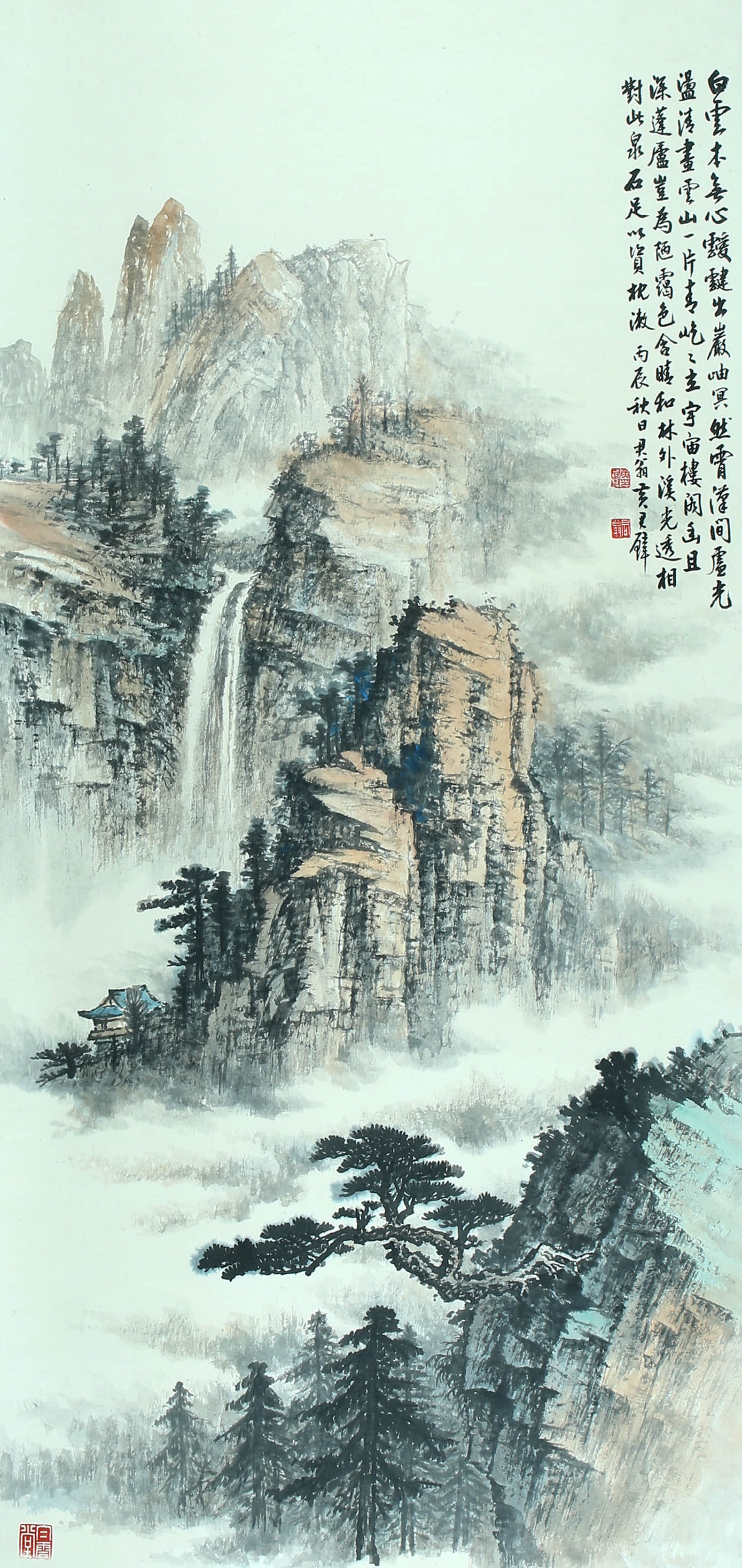 Huang Junbi mark landscape: 140×68 colored paper vertical shaft