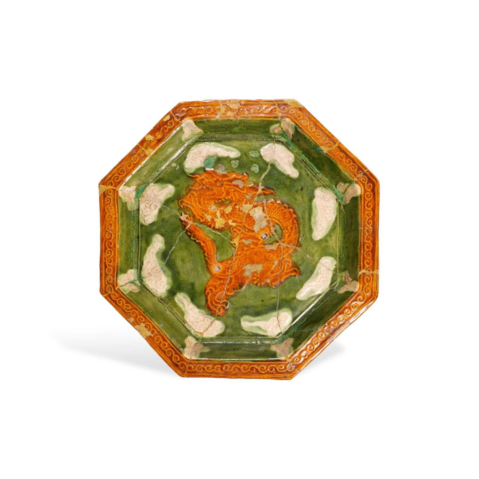 Liao tricolor dragon pattern Bafangpan: D:14.6cm