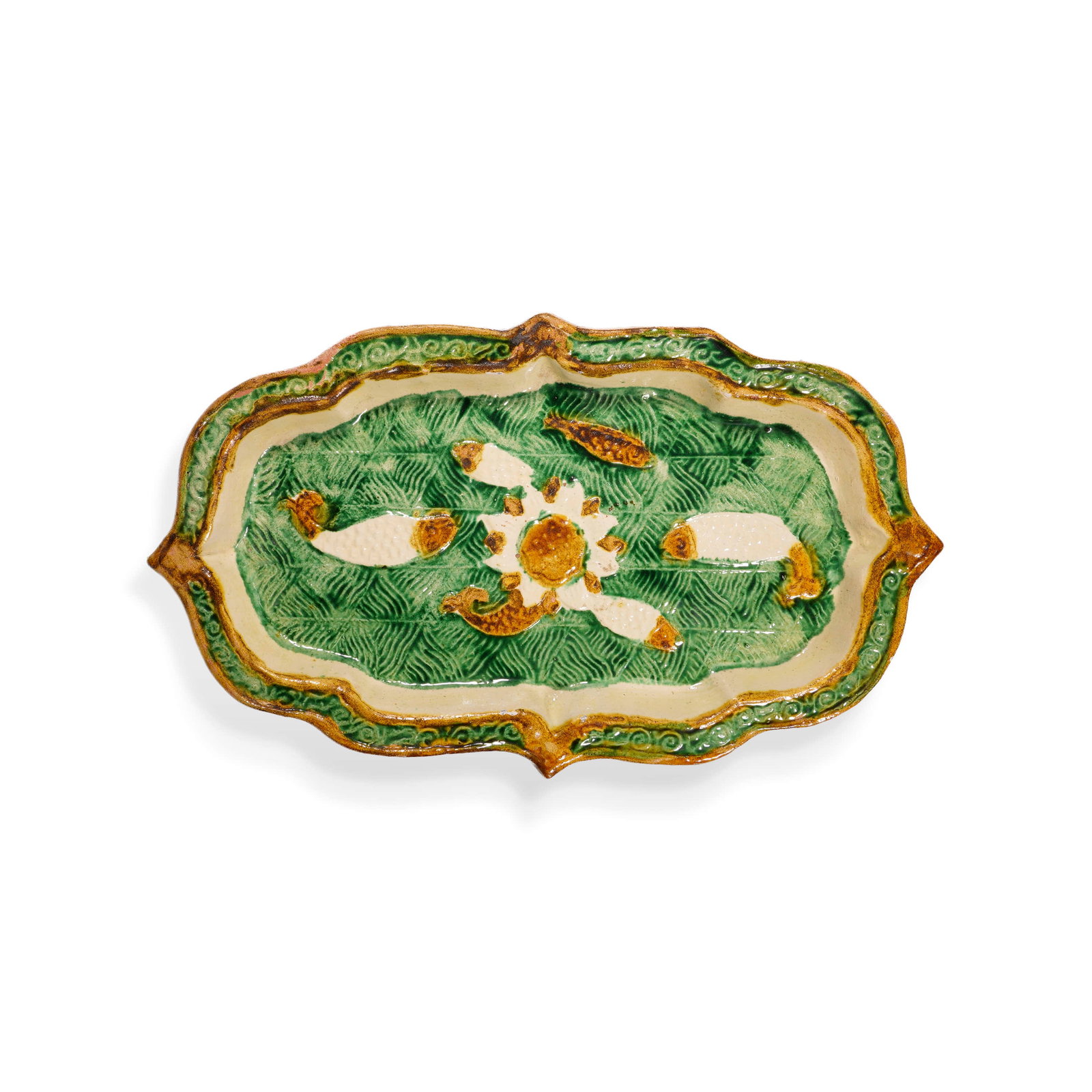 Liao tri-color fish-striped begonia long plate: L:27.5cm W:16cm