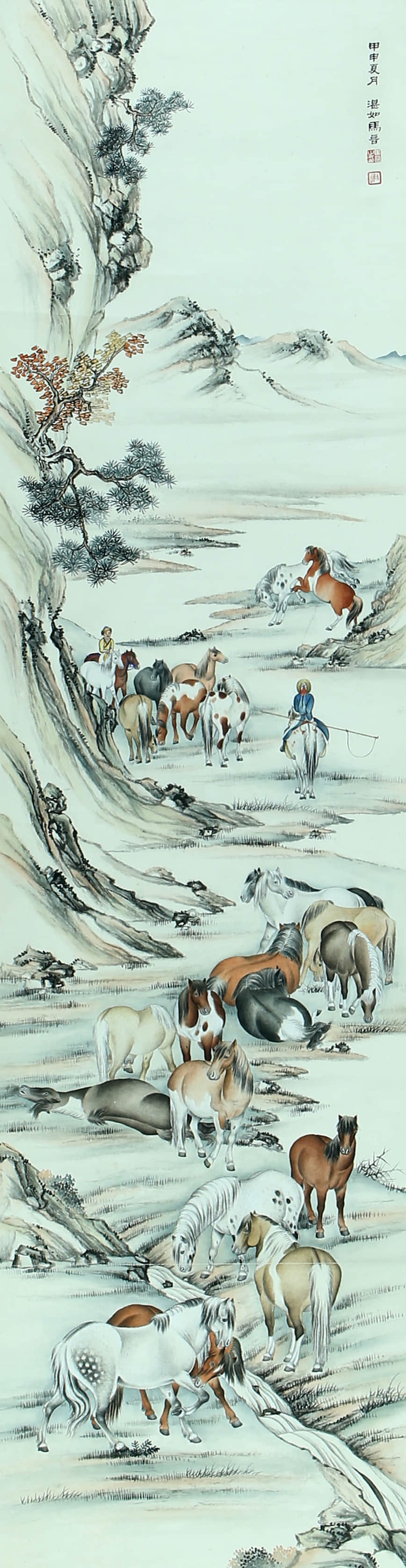 Pasturing horses in autumn suburbs of Ma Jin mark: The vertical axis of colored paper is 135×34