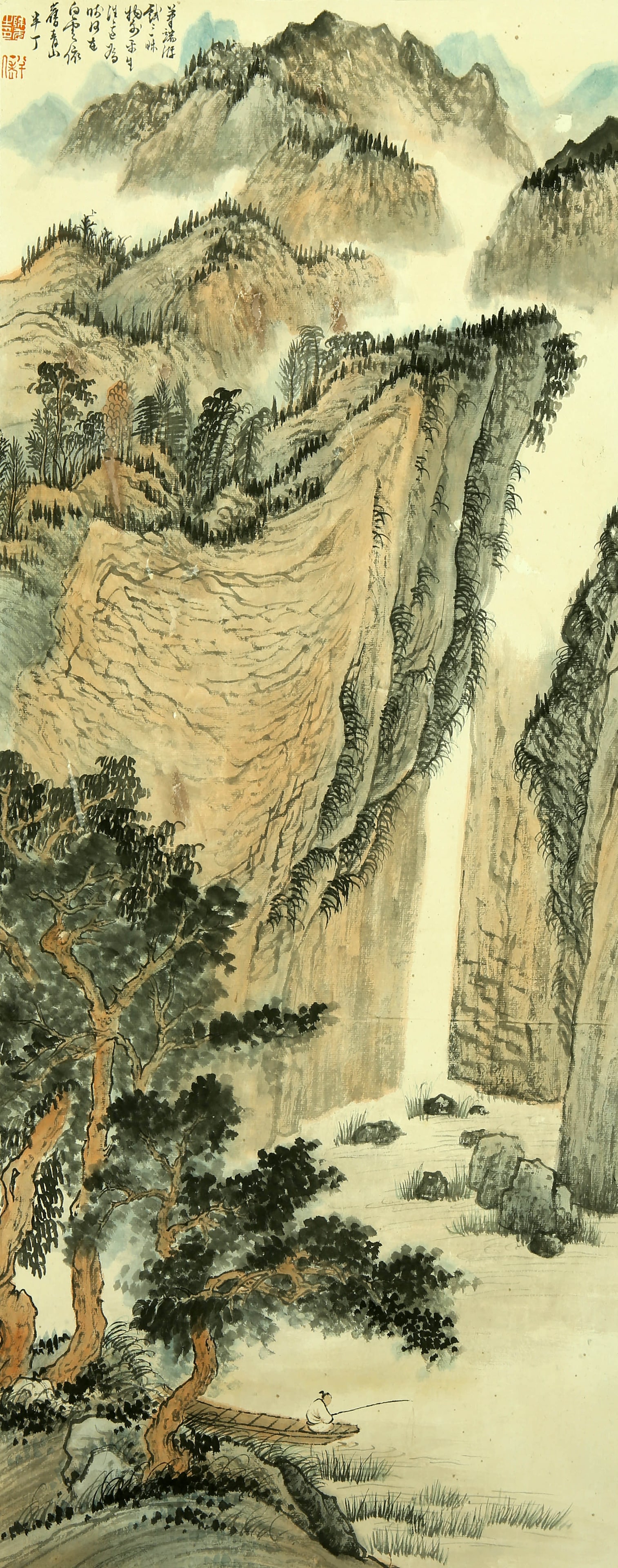 Chen Banding mark Xishan fishing: The vertical axis of colored paper is 92×36