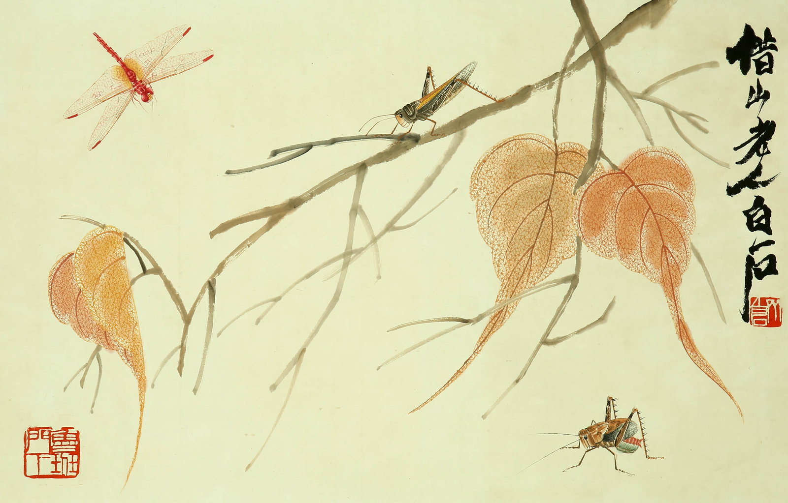 Beiyecao of Qi Baishi mark: Vertical axis of colored paper is 33×51.