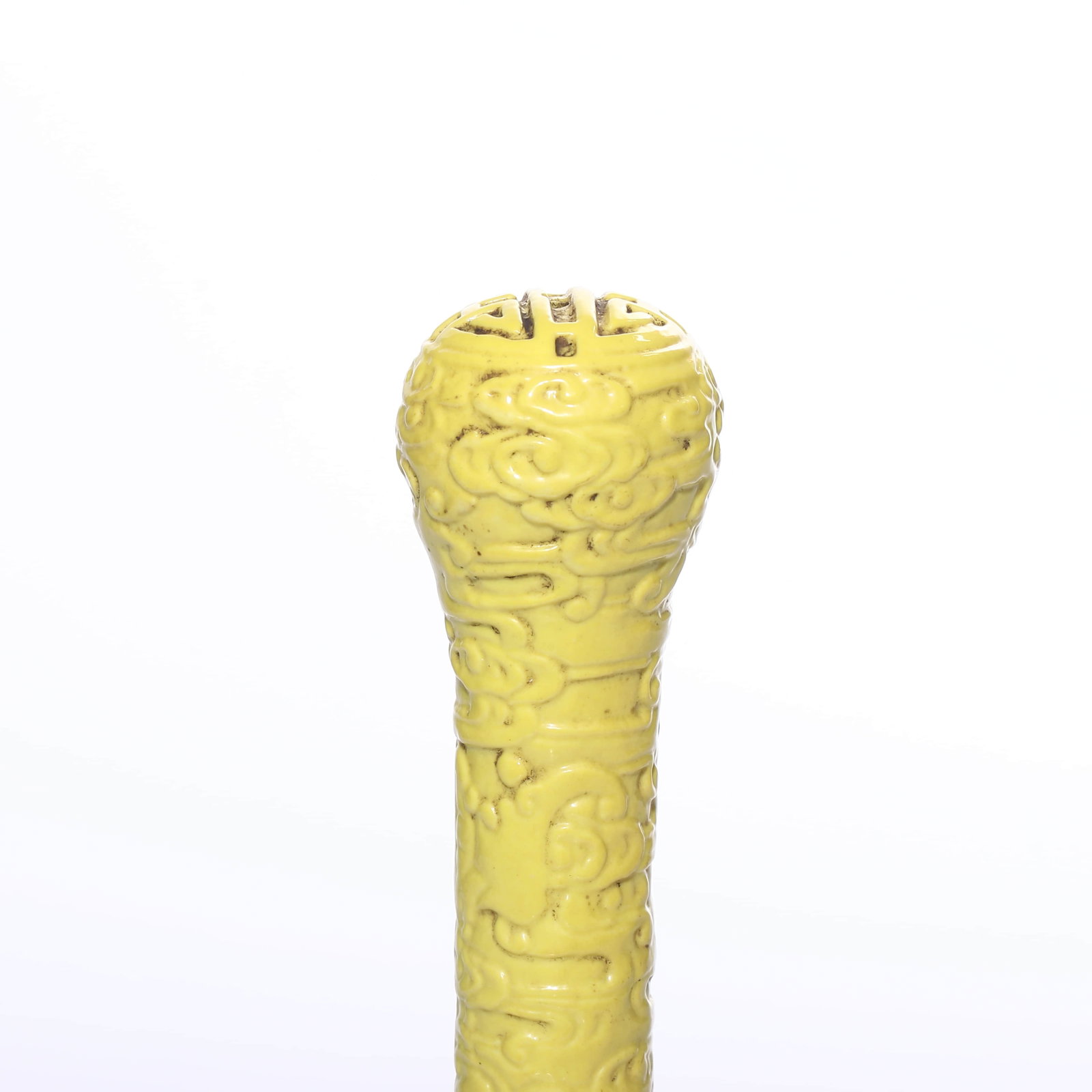 Black-carved sea dragon pen with clear yellow glaze - 2