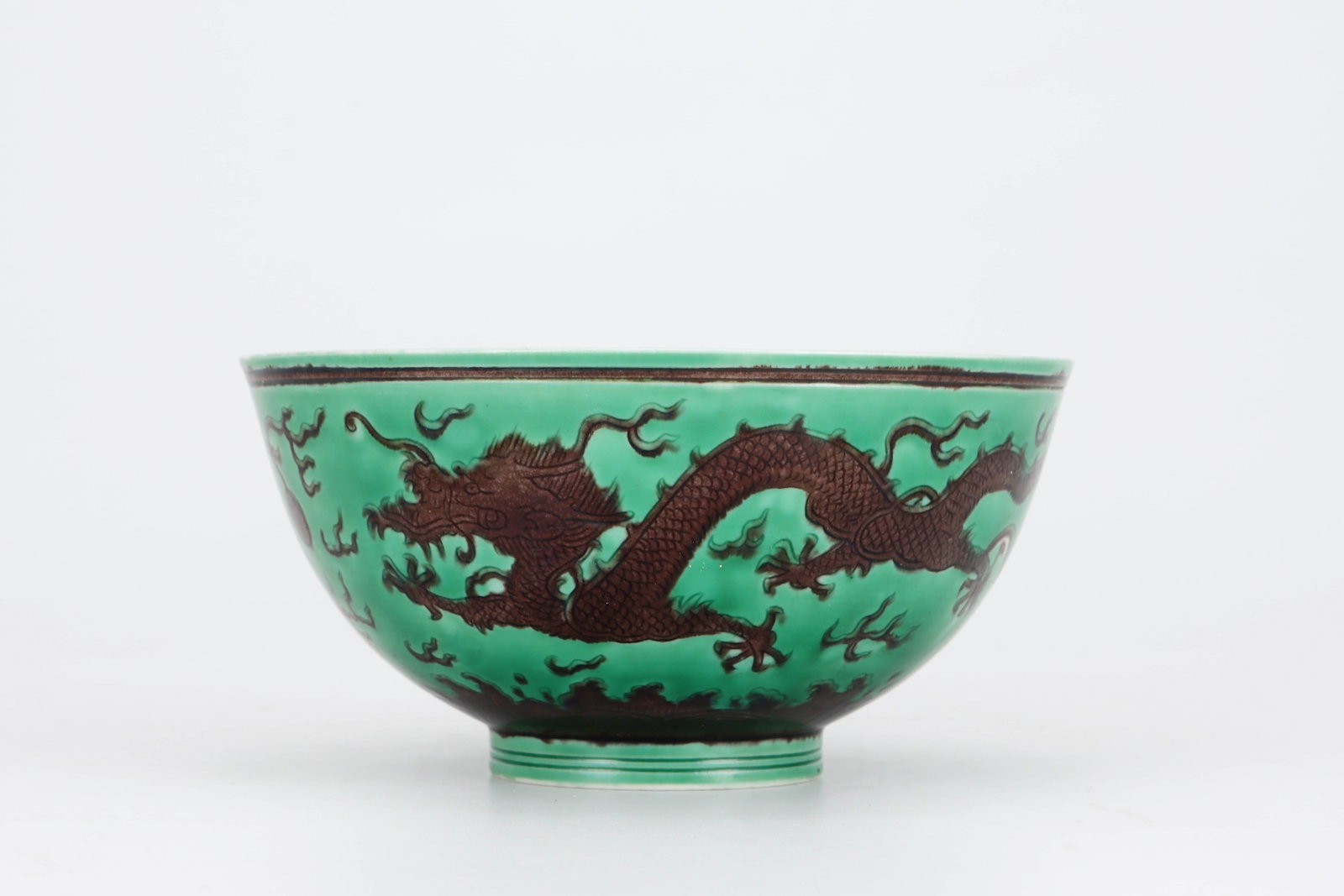 Qing Guangxu Green Glazed Brown Dragon Bowl - 2