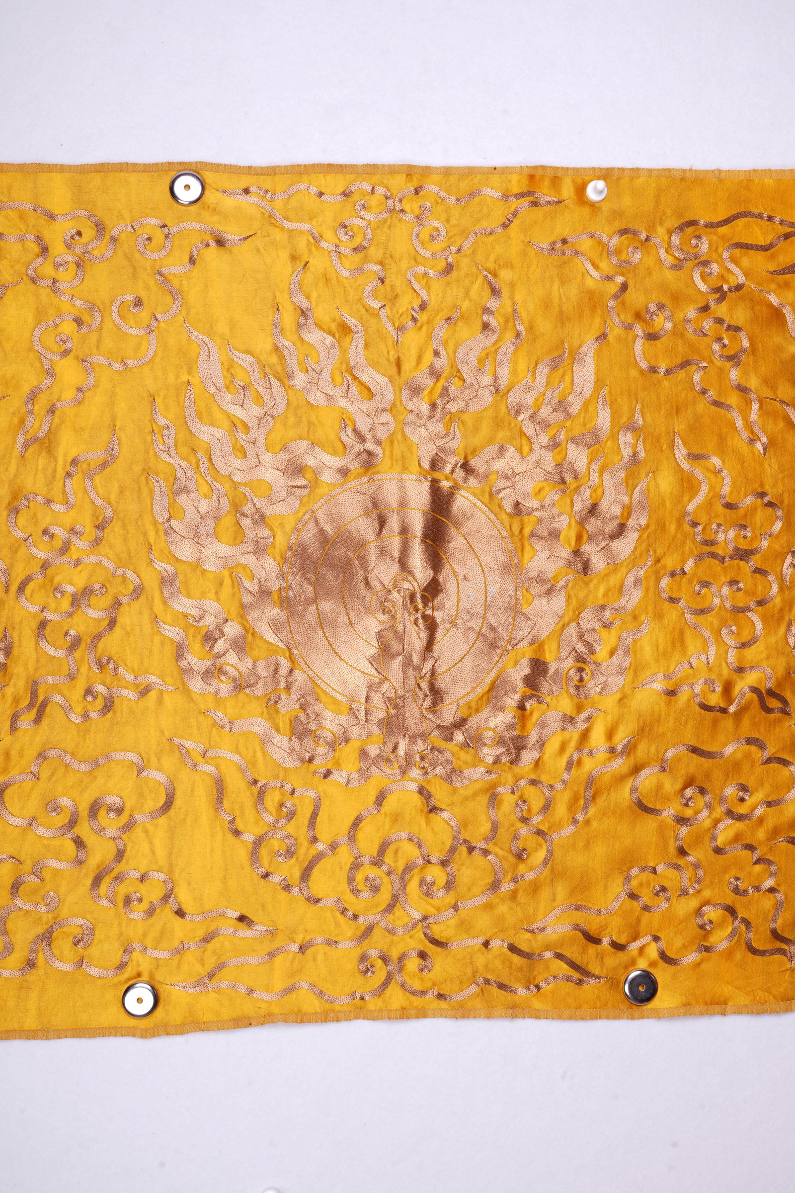 Qing Dynasty Hanging Screen with Yellow Ground, Gold Thread Embroidered Pattern of Double Dragons - 2