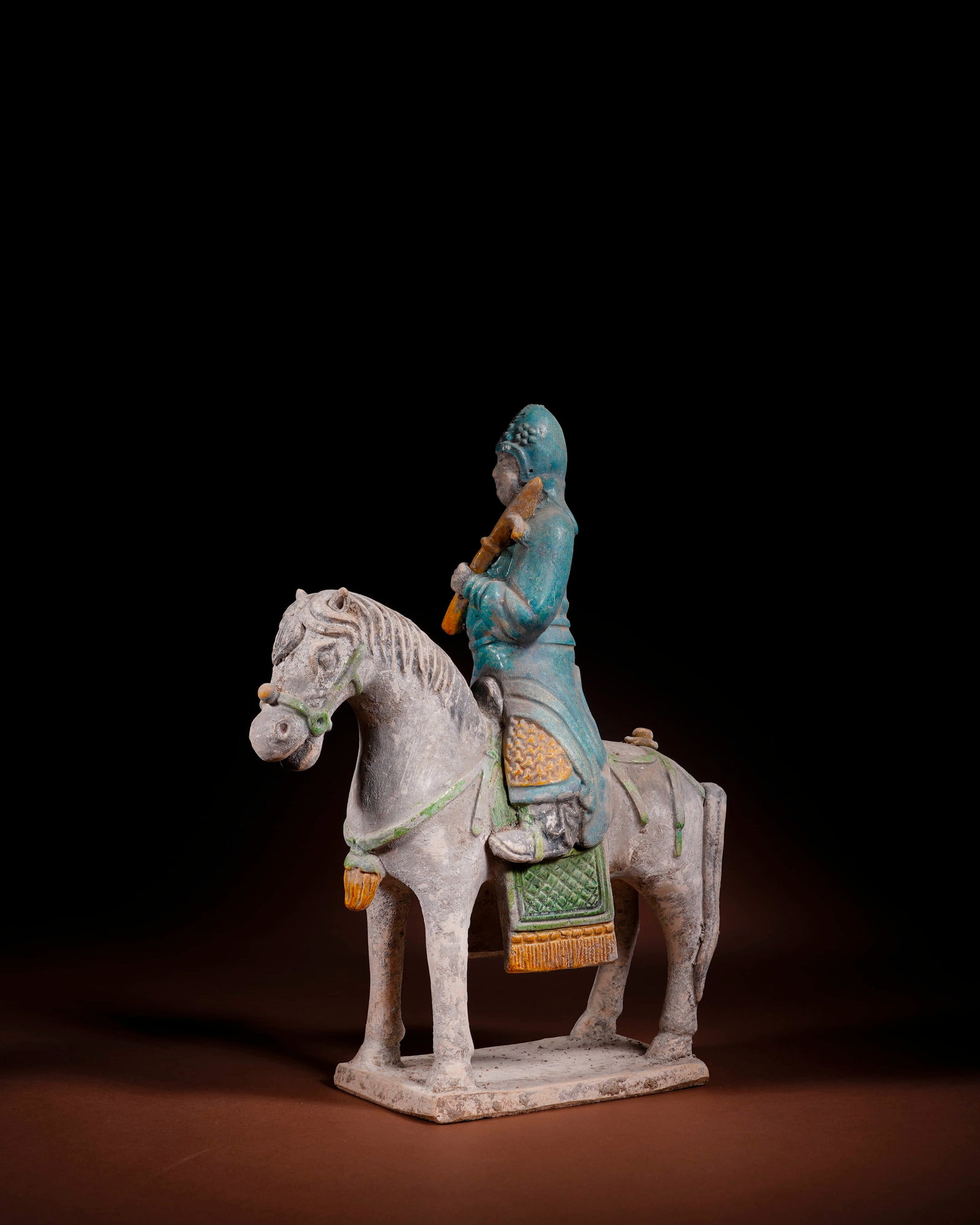 Ming Sancai horse and a warrior in green and amber glaze - 2