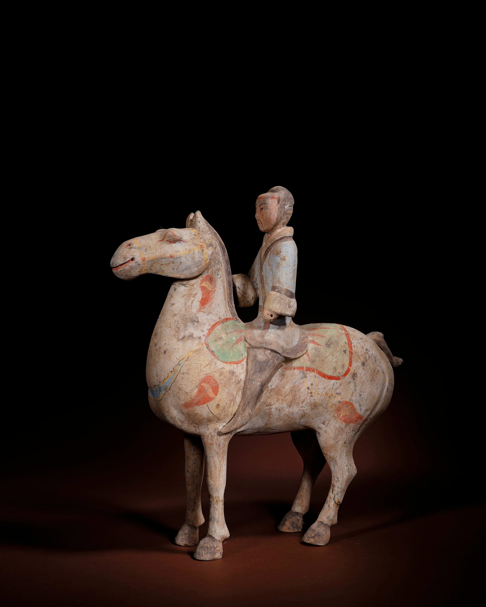 Han white painted pottery horse and a blue warrior - 2