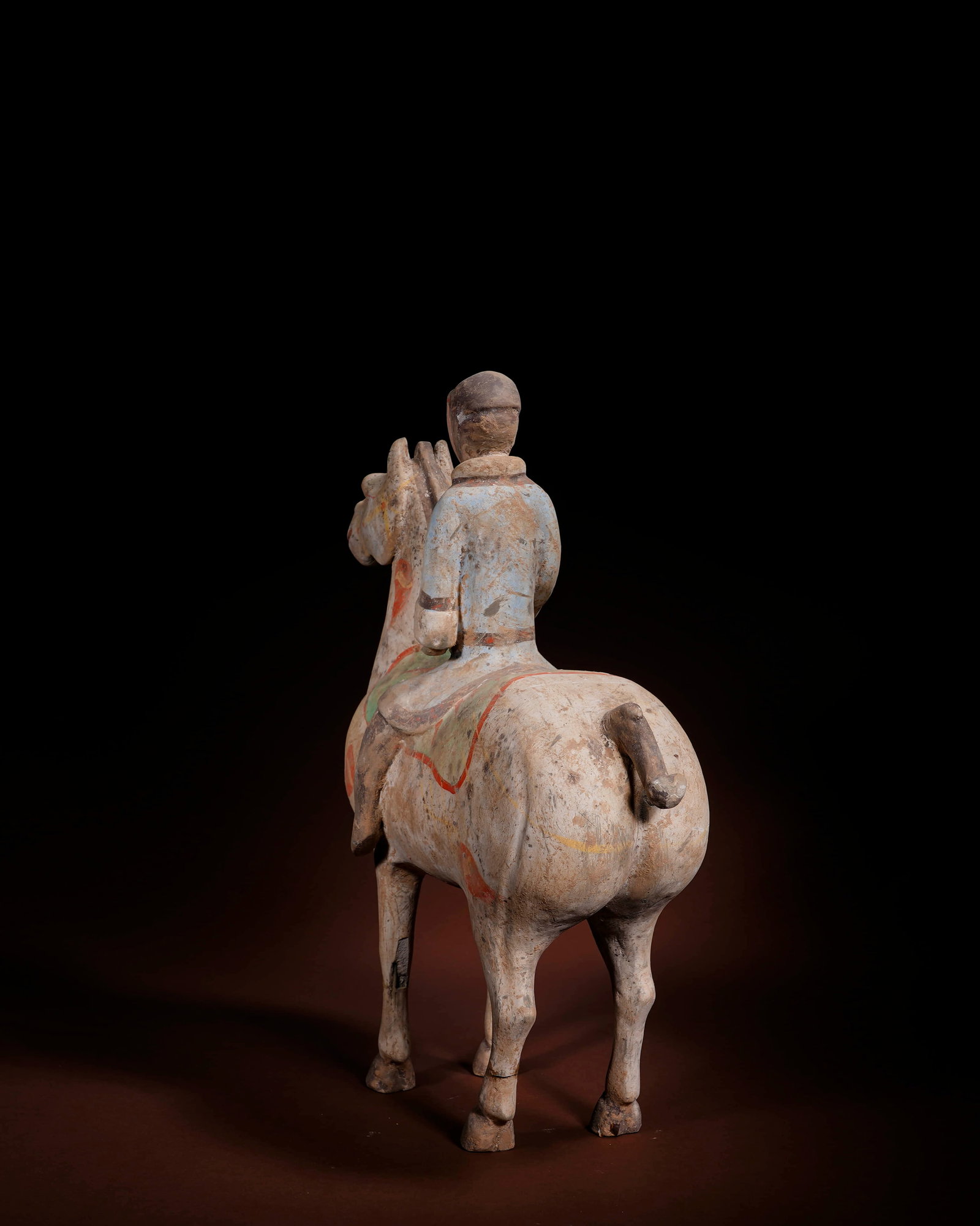 Han white painted pottery horse and a blue warrior - 3
