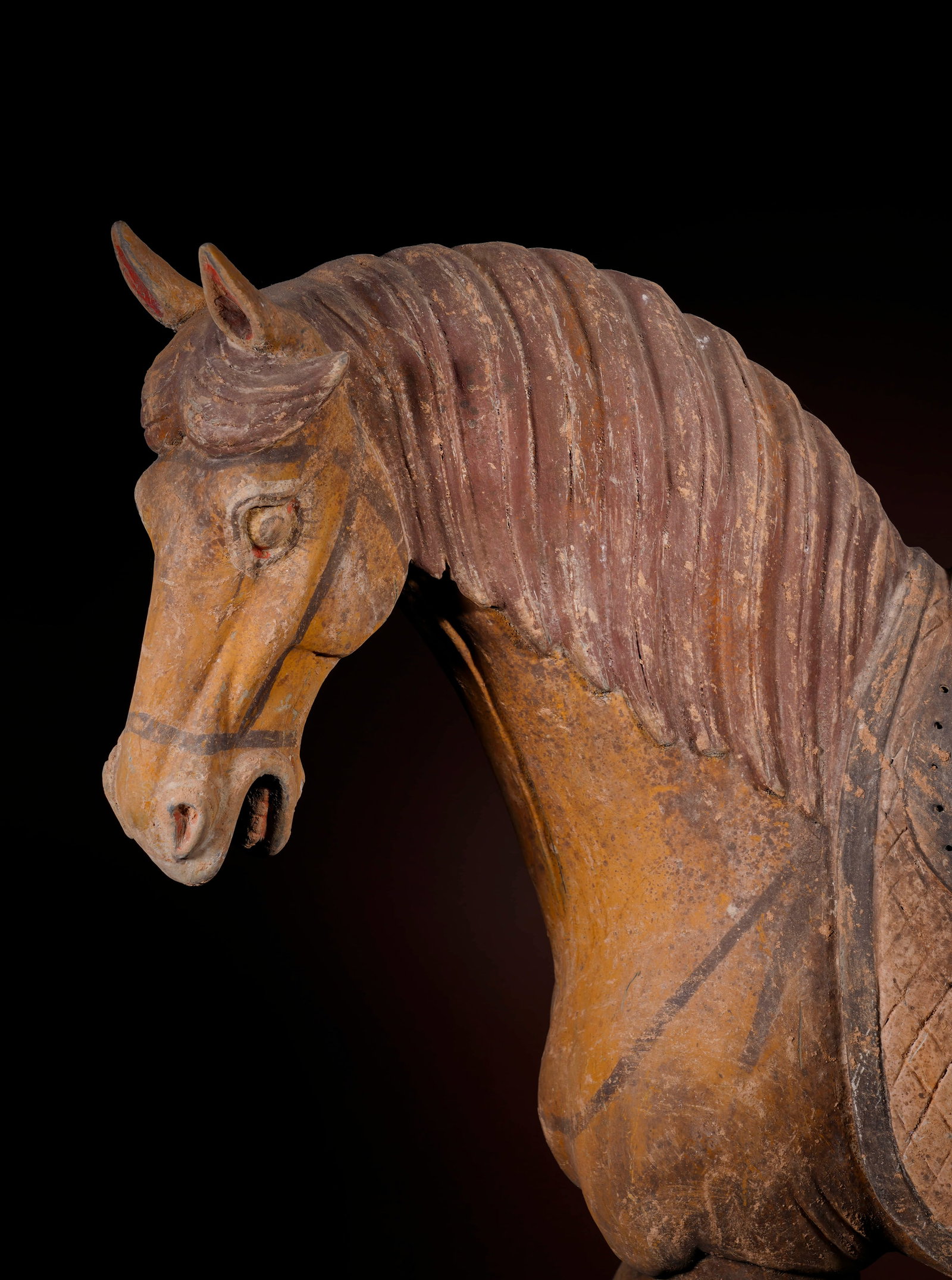 A Large chestnut painted pottery walking horse, Tang Dynasty,TL tested - 3