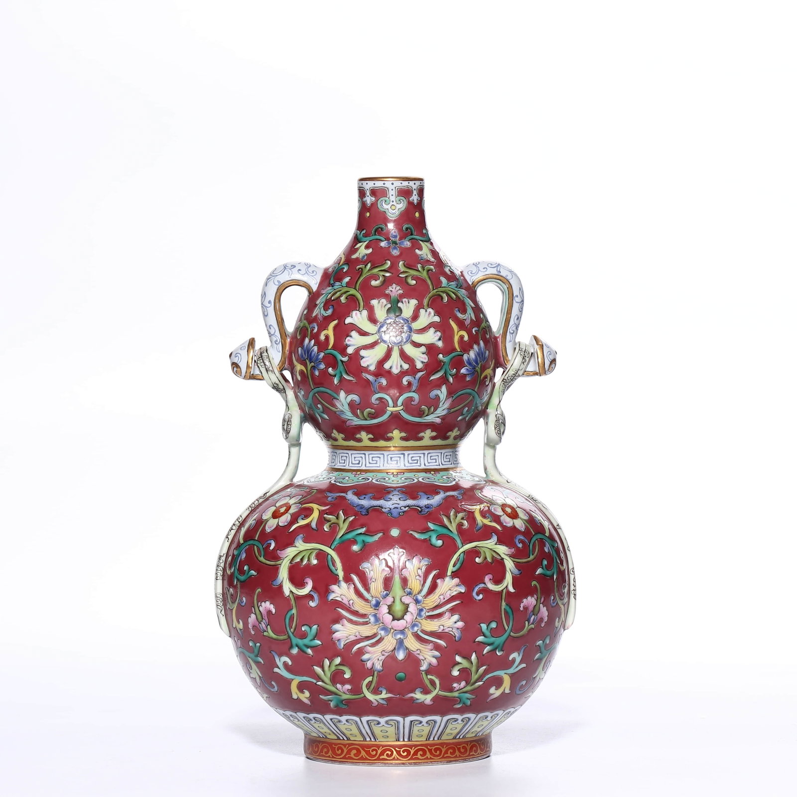 Qing Dynasty, Qianlong period, rose red ground with powder colors, lotus pattern, ribbon and ruyi - 2