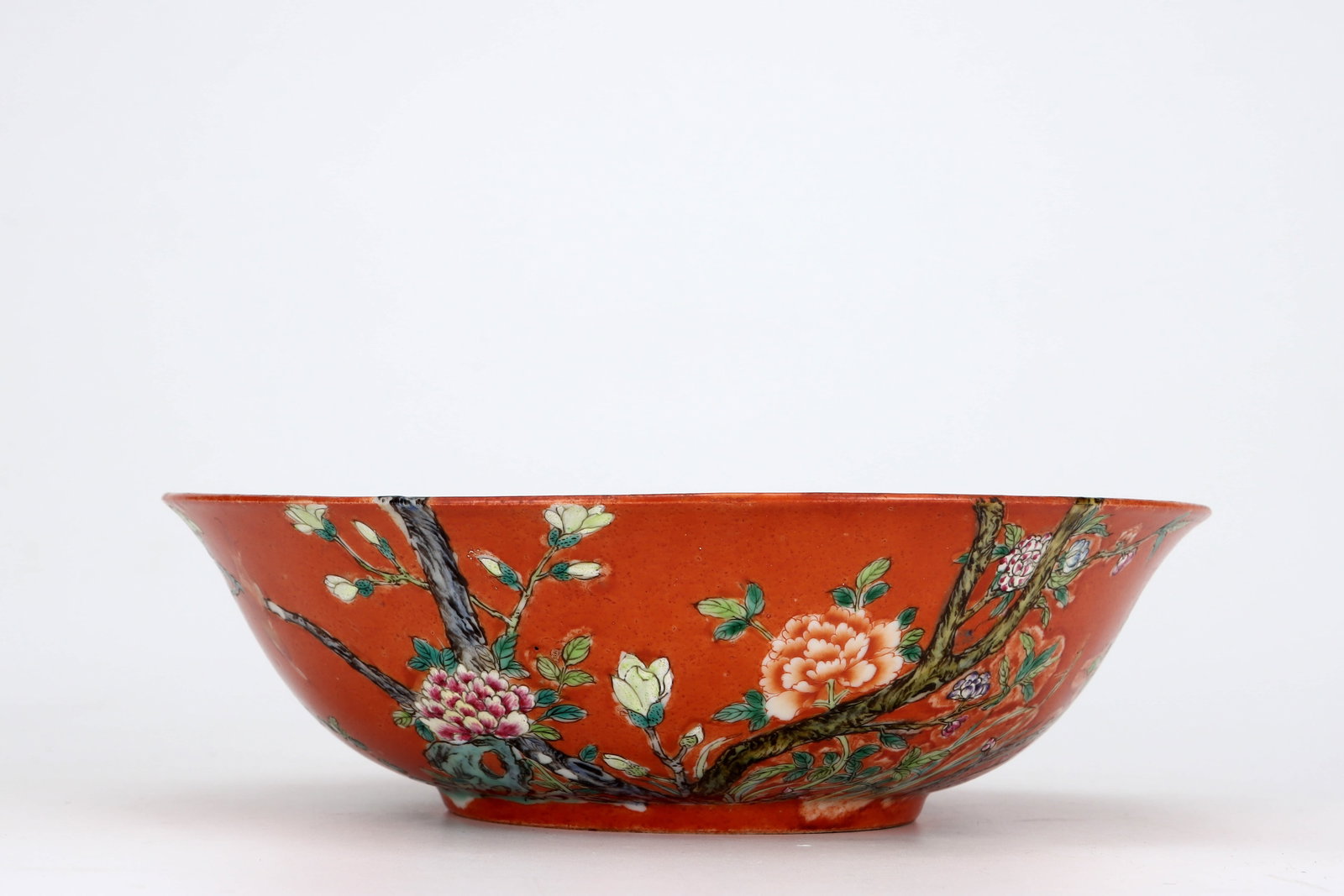 Qingganlong coral red pastel flower pattern bowl - 2