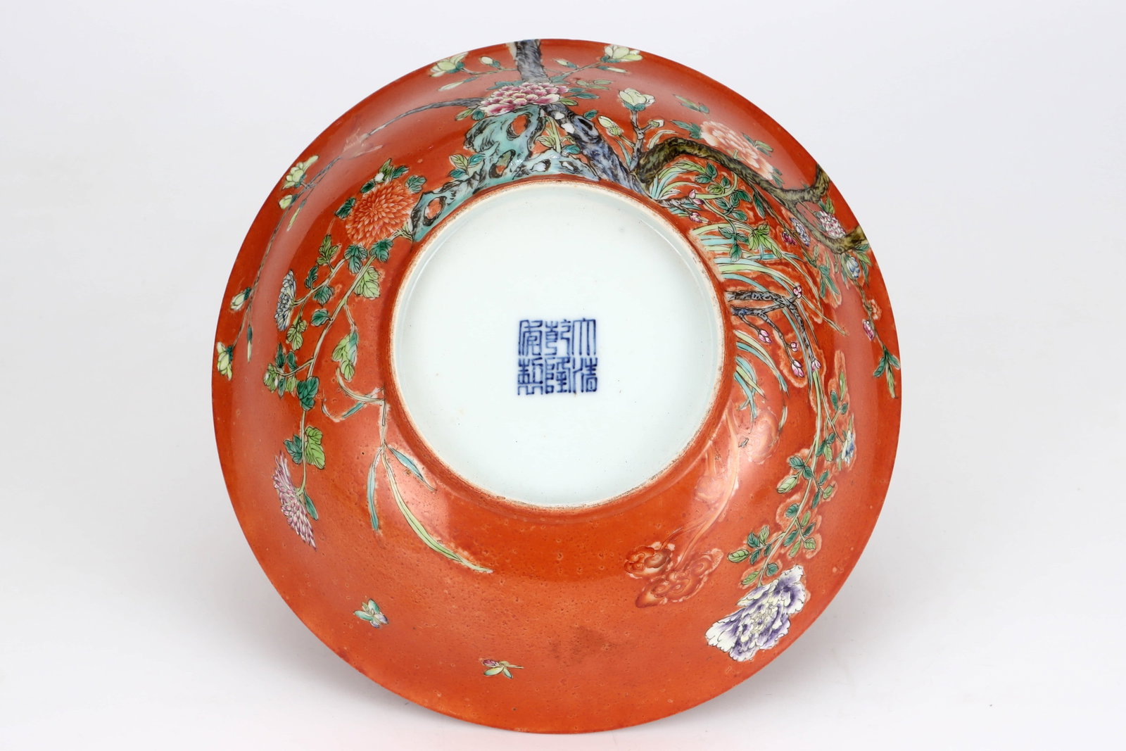 Qingganlong coral red pastel flower pattern bowl - 7
