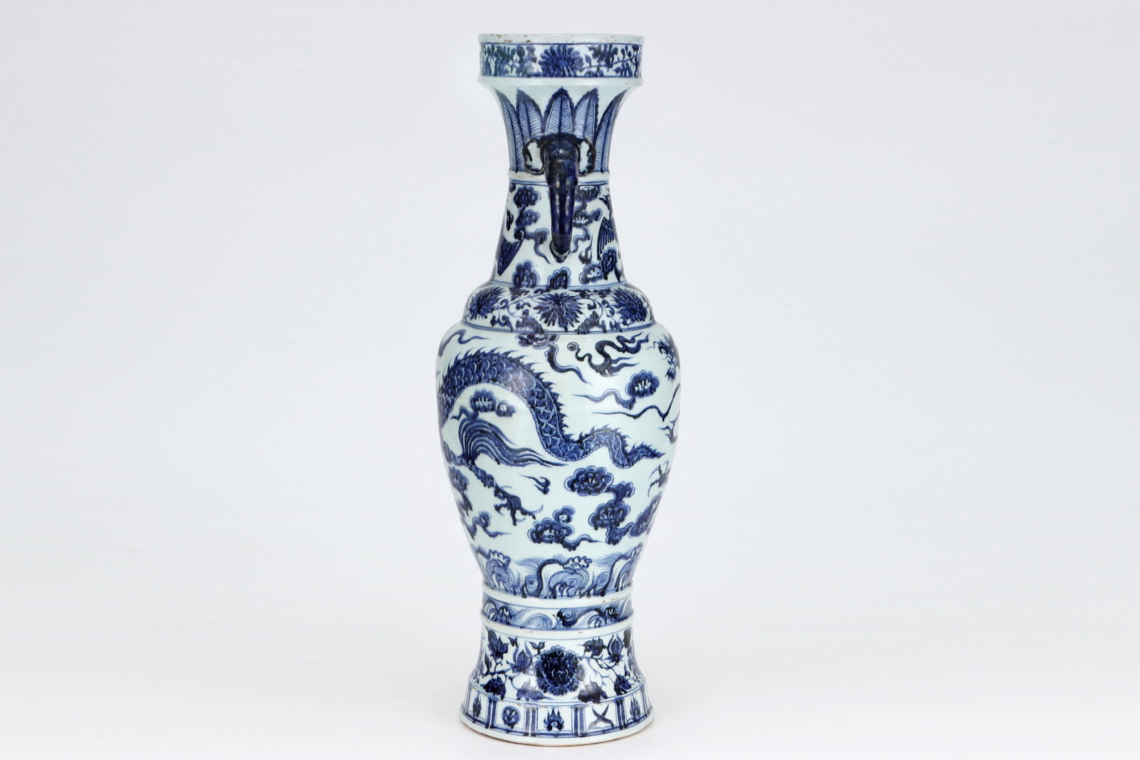 Yuan Blue and White Ear Bottle with Dragon and Phoenix Pattern - 3
