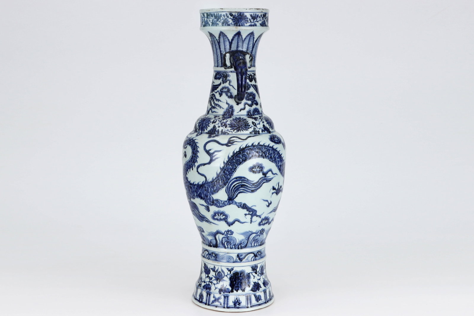 Yuan Blue and White Ear Bottle with Dragon and Phoenix Pattern - 5