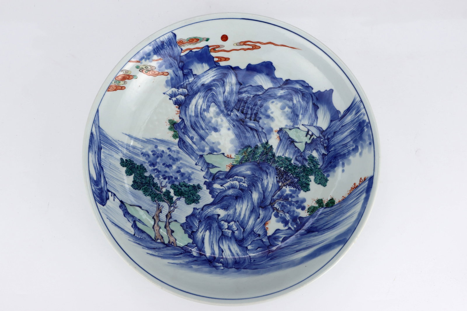 Qing Kangxi blue-and-white glazed red landscape pattern plate - 2