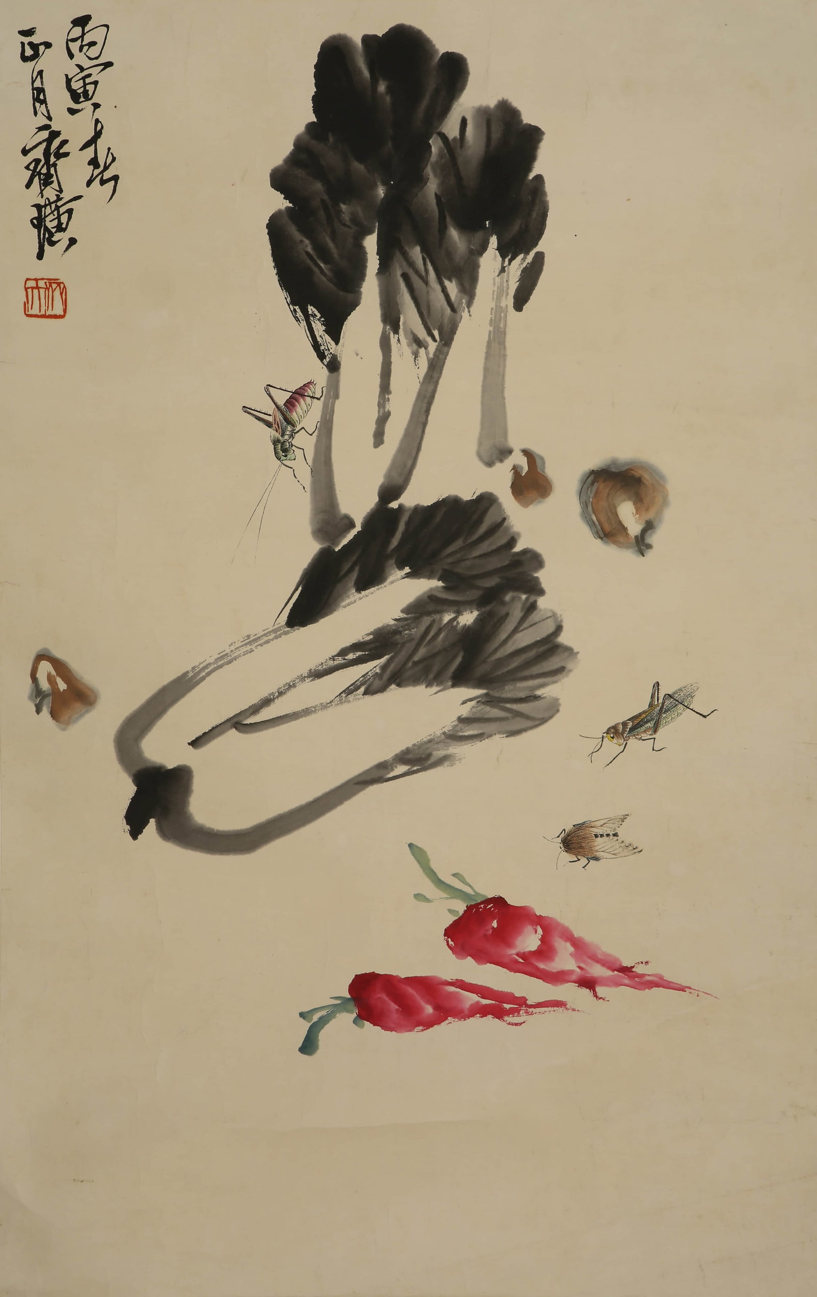 Qibaishi fruits and vegetables caochong: 73×45 colored paper lens