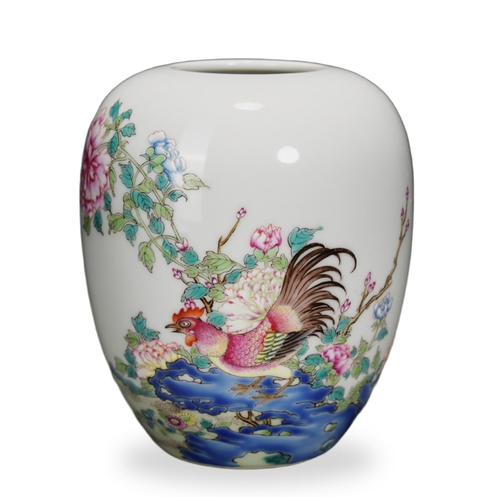 YONGZHENG FAMILLE ROSE 'GOLDEN COCK HERALDING THE DAWN' JAR (1 of 3)