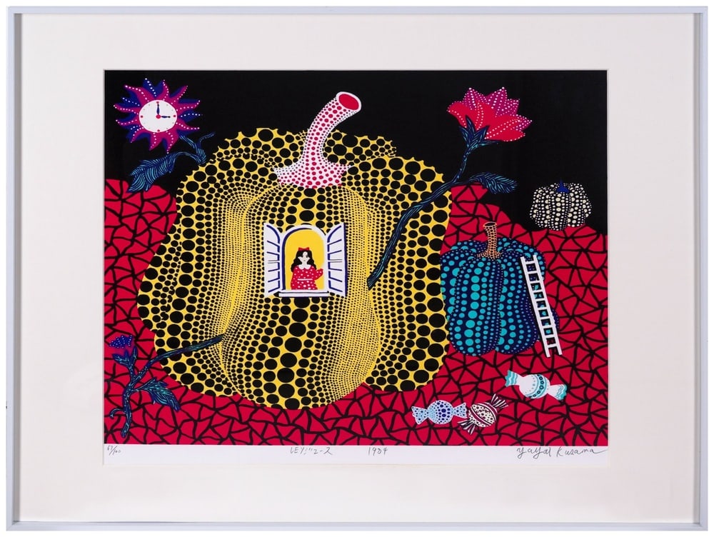YAYOI KUSAMA (B.1929), SILKSCREEN PRINT: Image Dimensions: 20 1/8 x 16 1/2 in (51 x 42 cm) Yayoi Kusama (b. 1929) stands as one of the most iconic and influential female artists in the history of contemporary art. Through her infinite fields