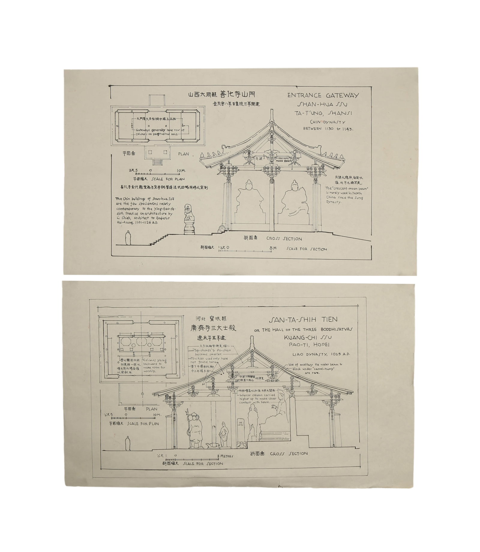 Liang sicheng's architectural drawing: 33 by 57 by 2 ink-and-wash paper mirror center
