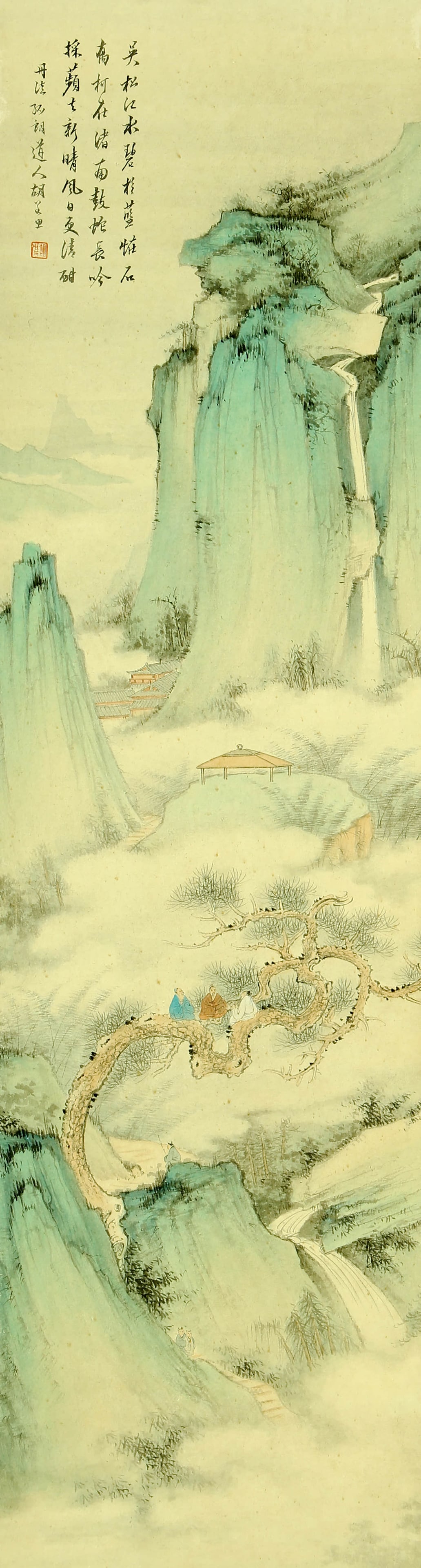 Hu ruo si shan shui: 97by26 colored paper vertical shaft