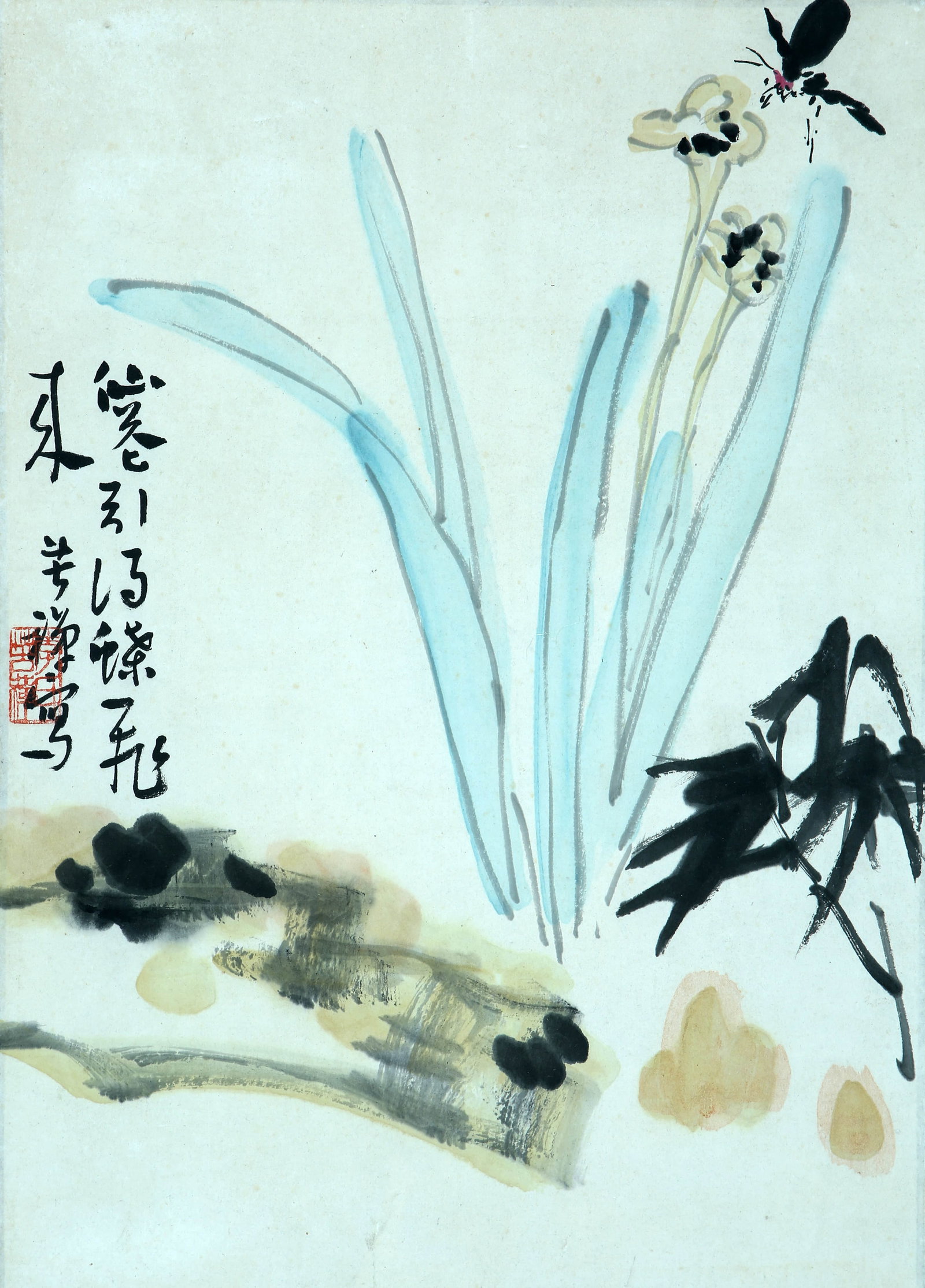 Li Kuchan blue sketch: 55by39 colored paper vertical shaft