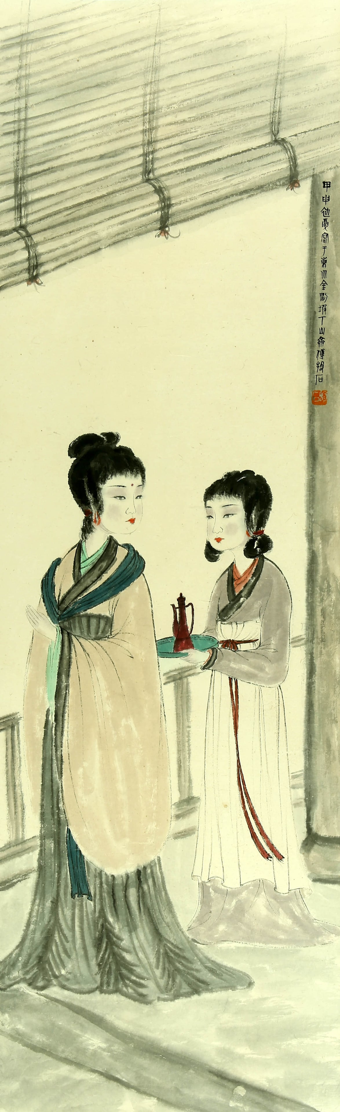 Fu Baoshi ladies: 138by41 colored paper vertical shaft
