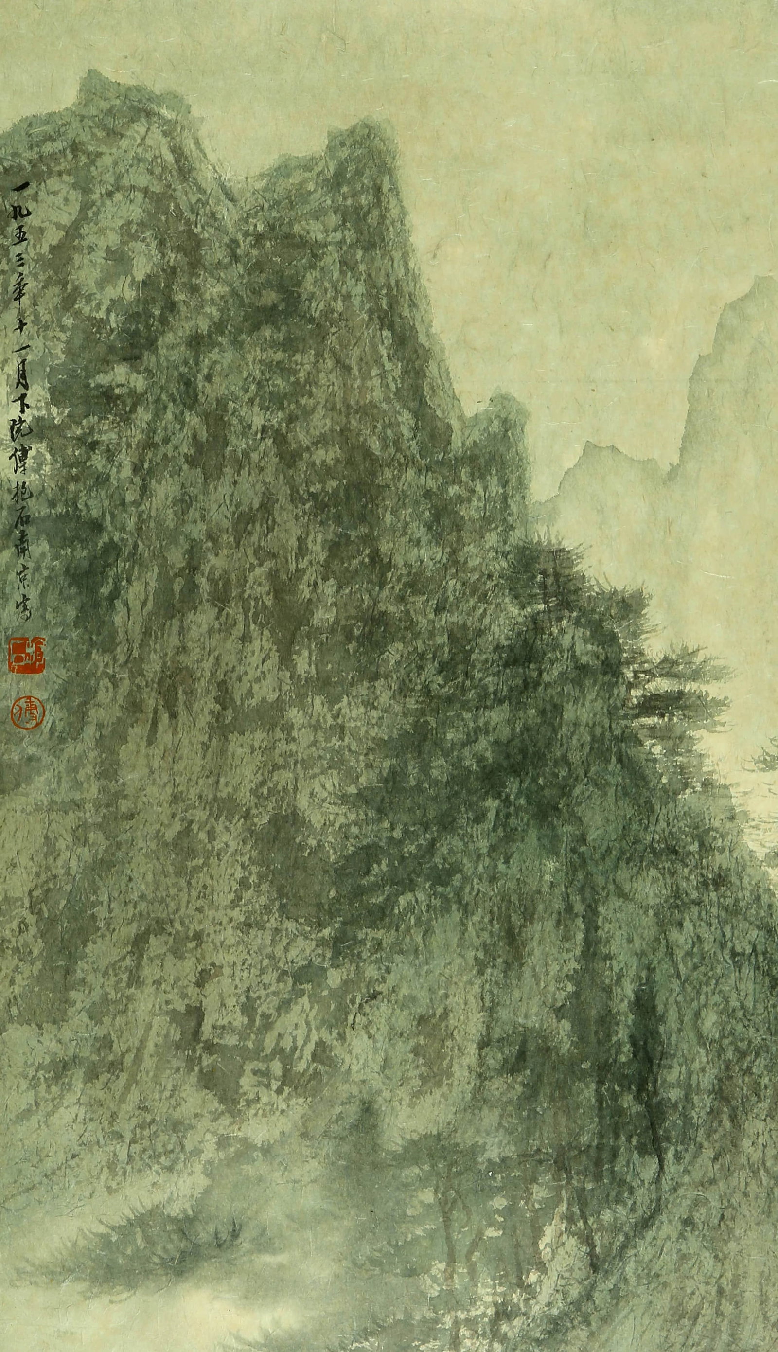 Fu Baoshi landscape: 66by38 colored paper lens
