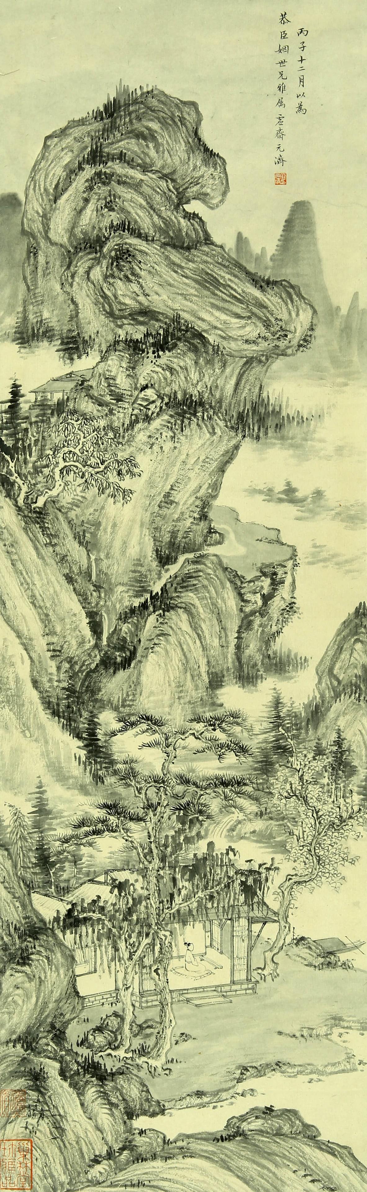Pangyuanji landscape: 85by26 vertical axis of ink and wash paper