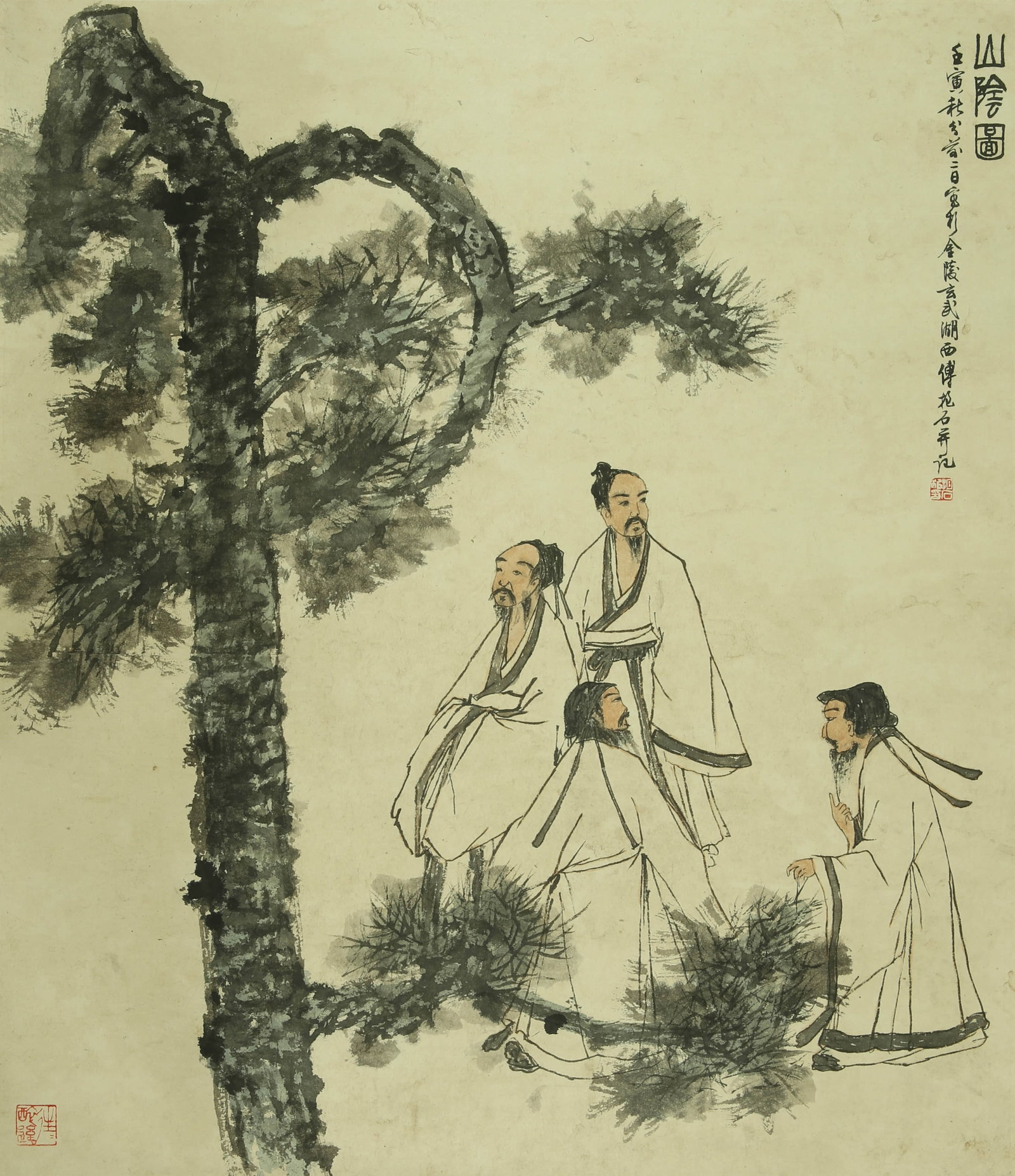 Fu Baoshi Shanyin map: 74by63 colored paper vertical axis