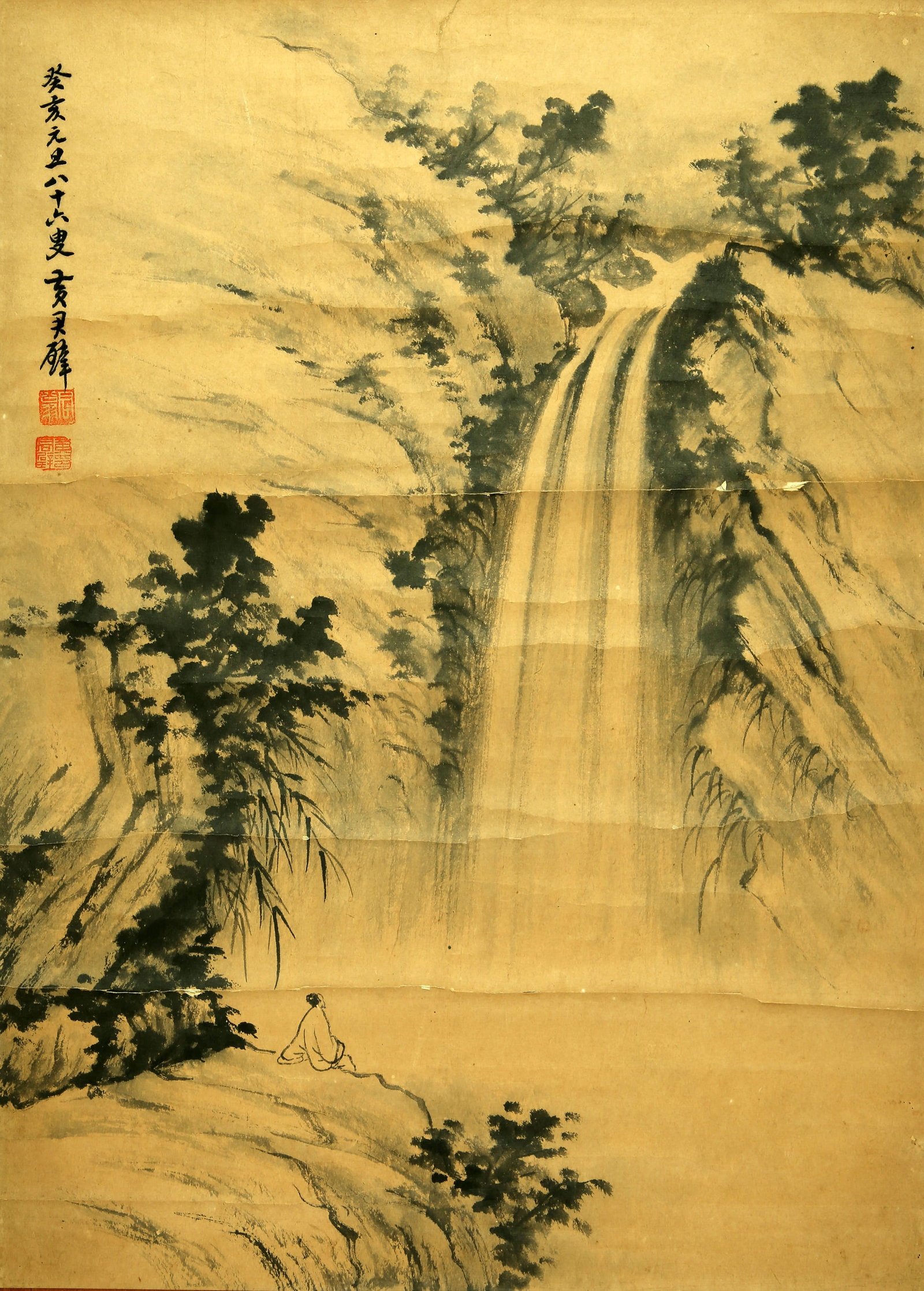 Huang Junbi Waterfall View Map: 58by41 vertical axis of ink and wash paper