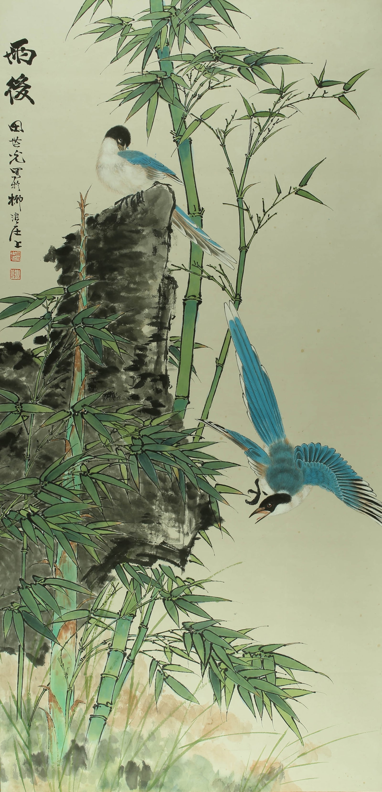 After the rain in Tian Shiguang: 133by65 colored paper vertical shaft