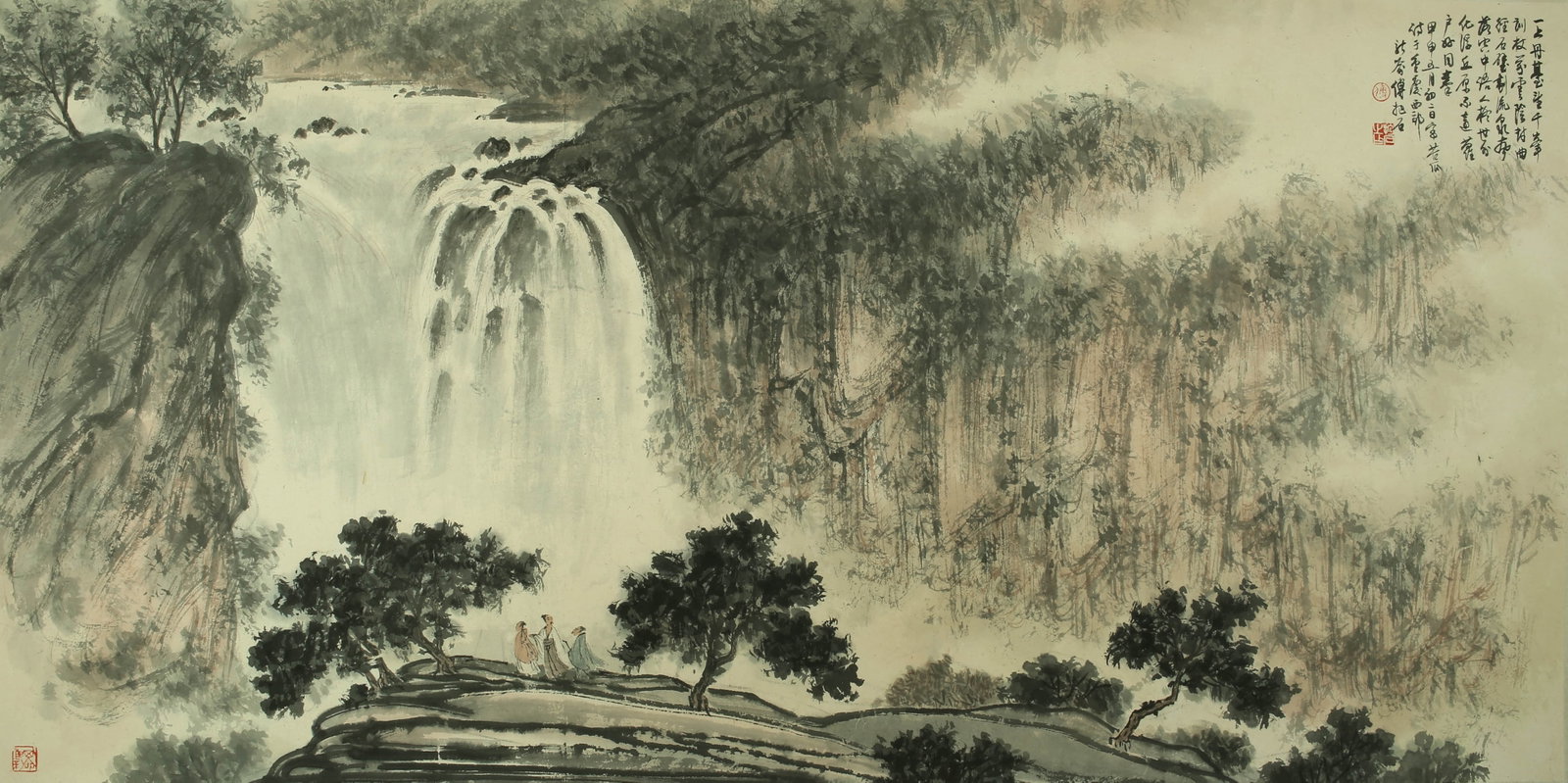 Fu Baoshi Waterfall View Map: 68by139 colored paper lens