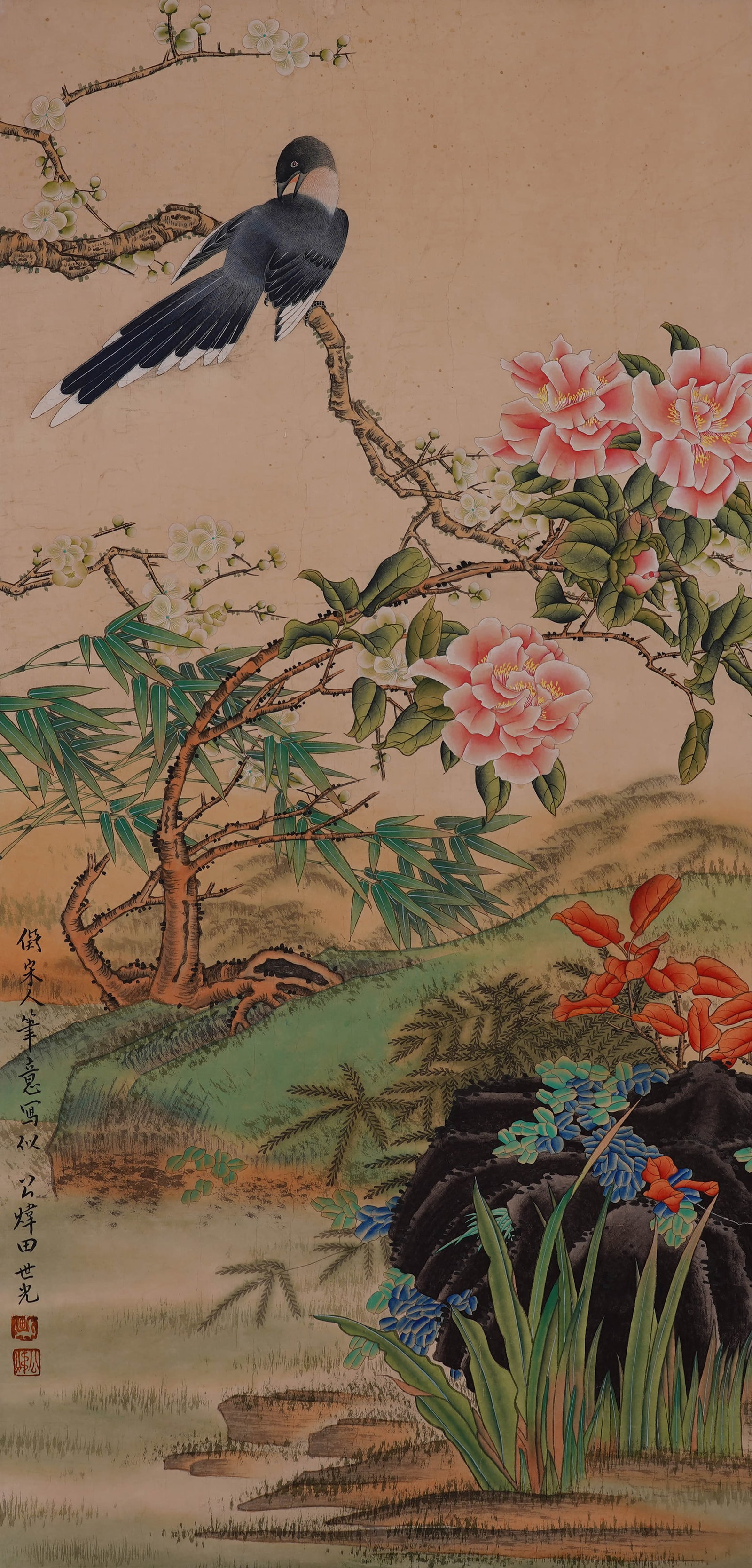 Tian Shiguang imitates the brushwork of Song Dynasty people.: 95by50 colored paper vertical shaft