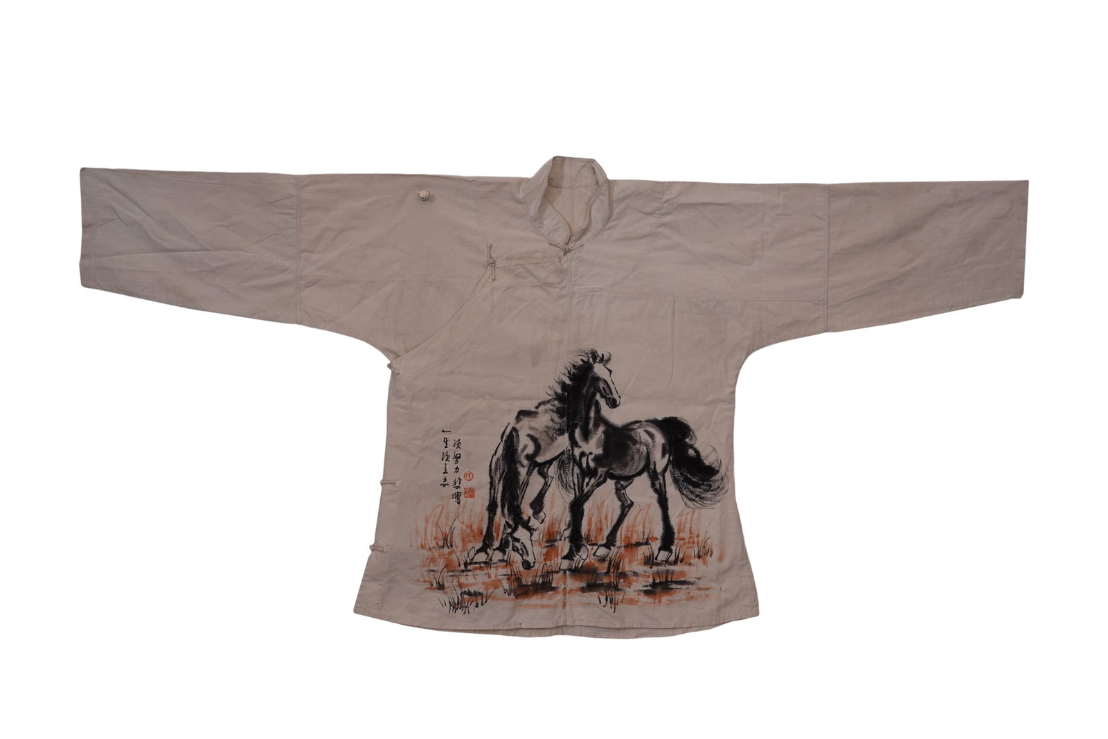 Xu Beihong's double-jun map: 135.5by65 colored cloth