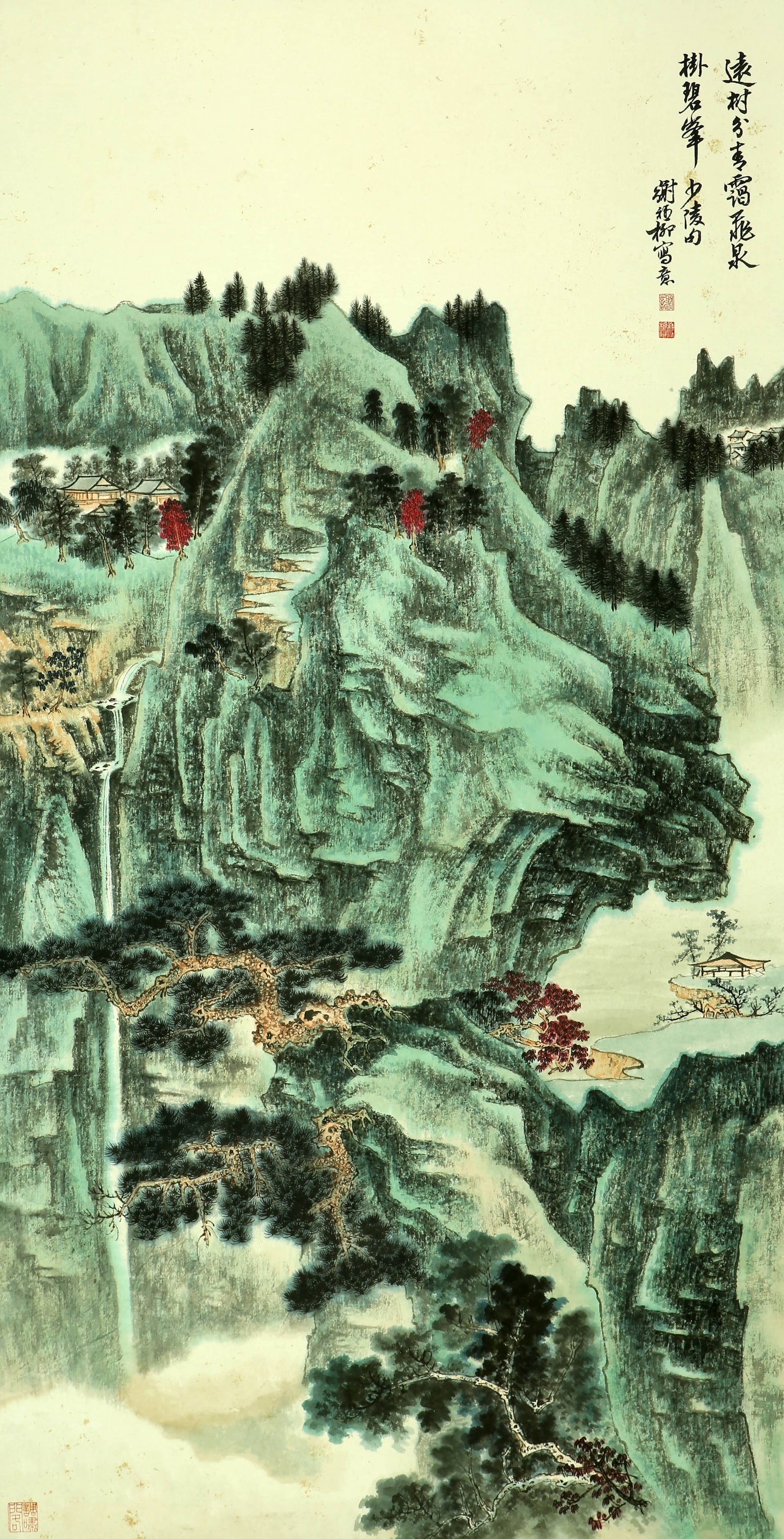 Xie Zhiliu landscape: 133by68 colored paper vertical shaft