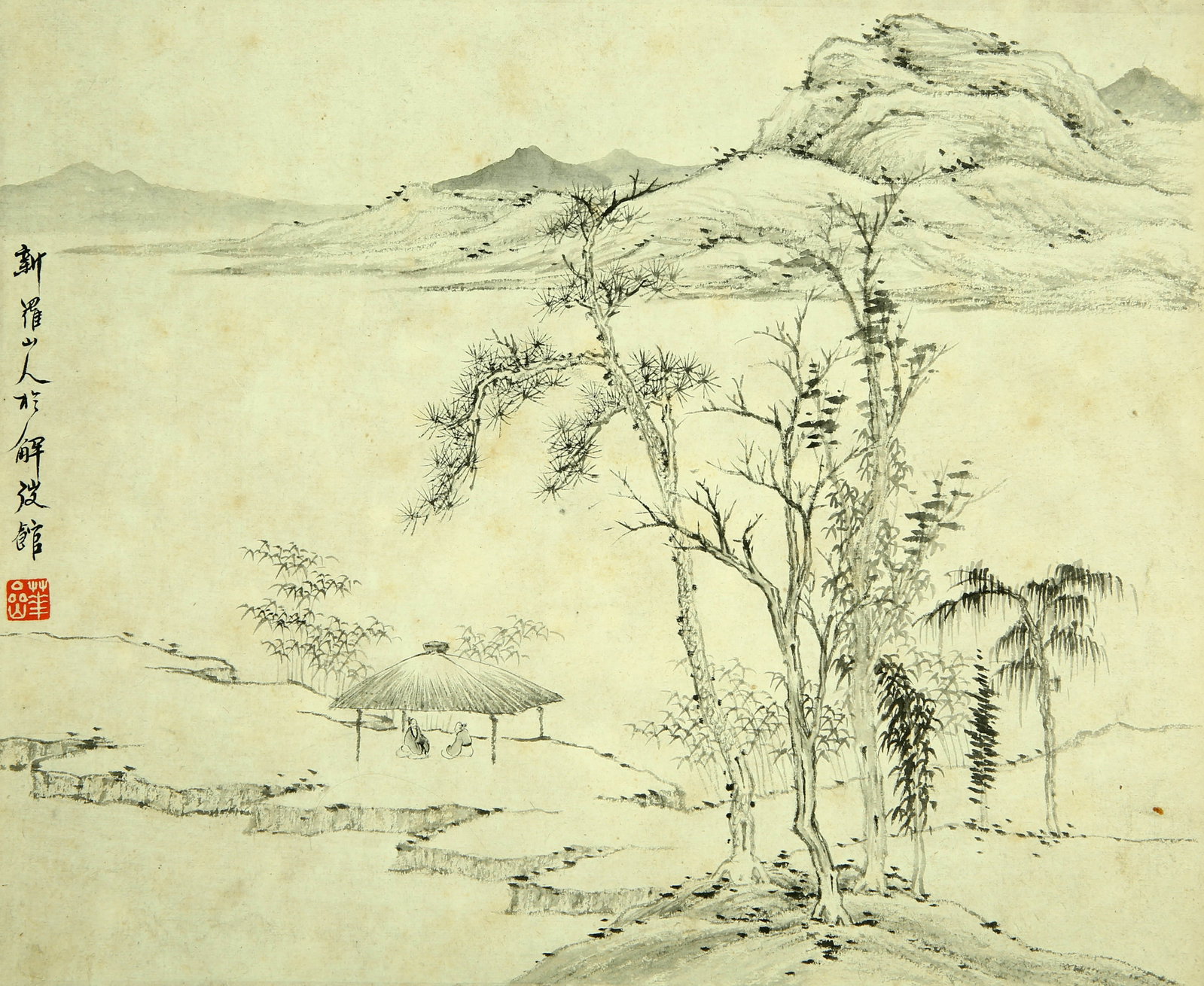 Huayan shanshui: 26by32 ink-wash paper lens