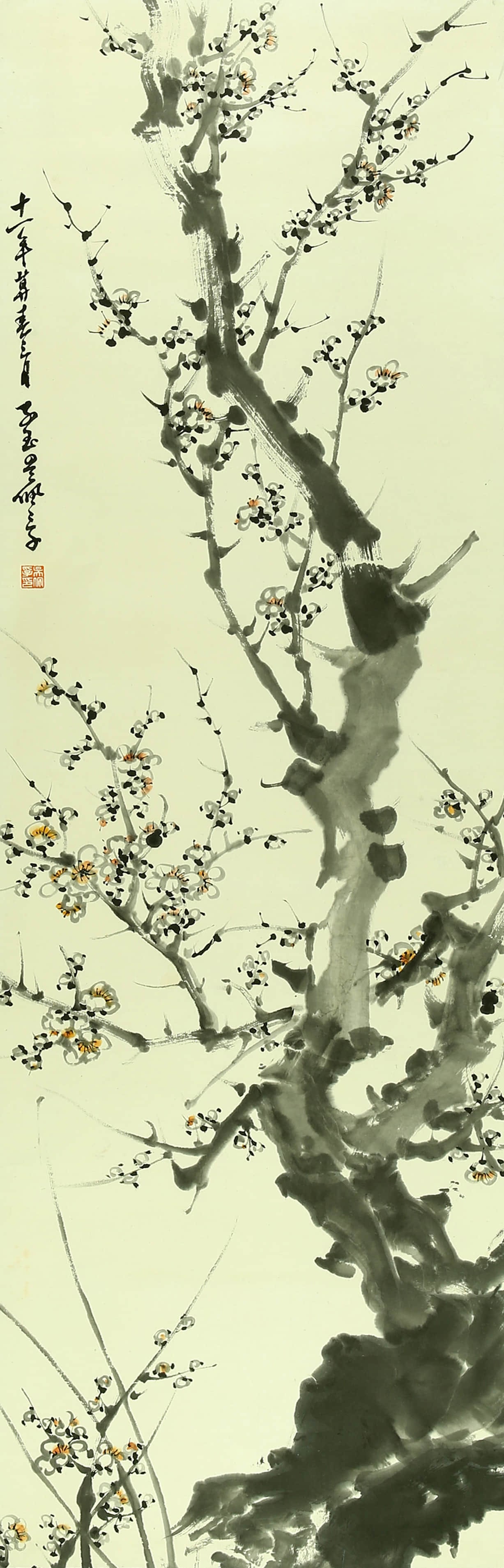 Wu Peifu Momei: 126by40 colored paper vertical shaft