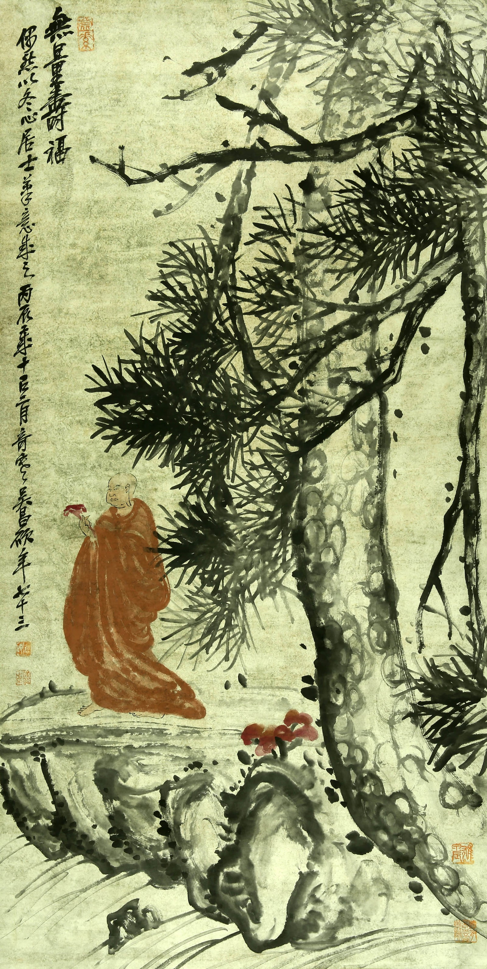 Wu Changshuo Wuliang Shoufu: 136by67 colored paper vertical shaft