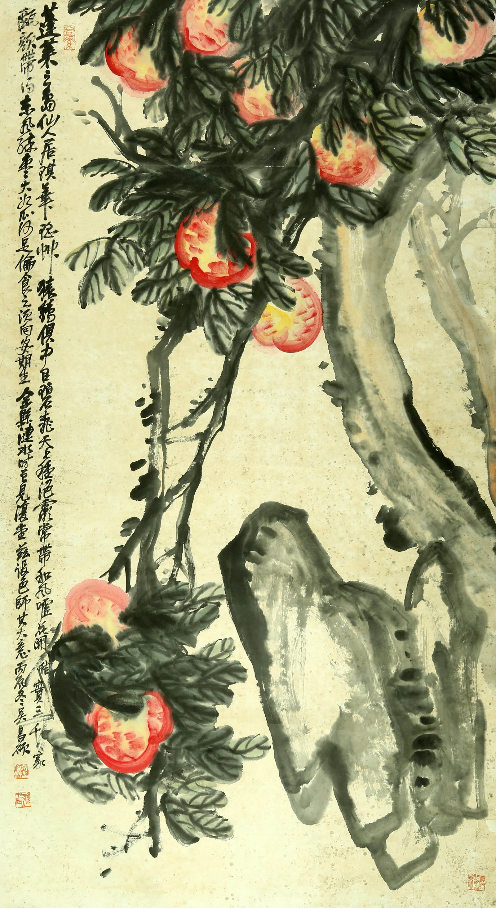 Wu Changshuo lives longer.: 174by94 colored paper vertical shaft