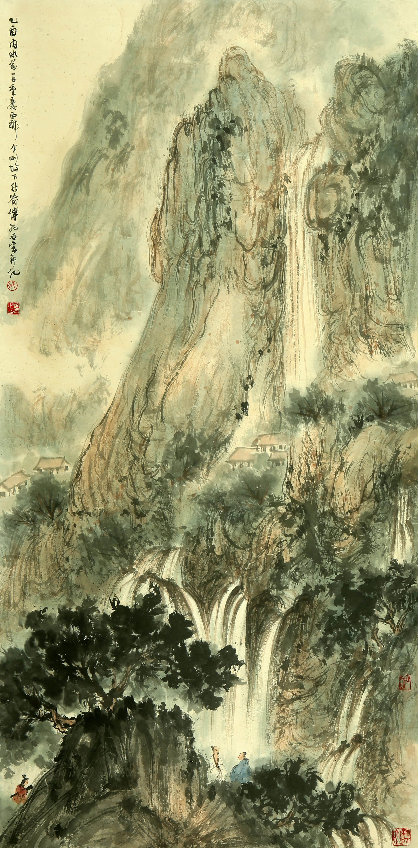 Fu Baoshi Xishan talks about Taoism: 139by68 colored paper vertical shaft