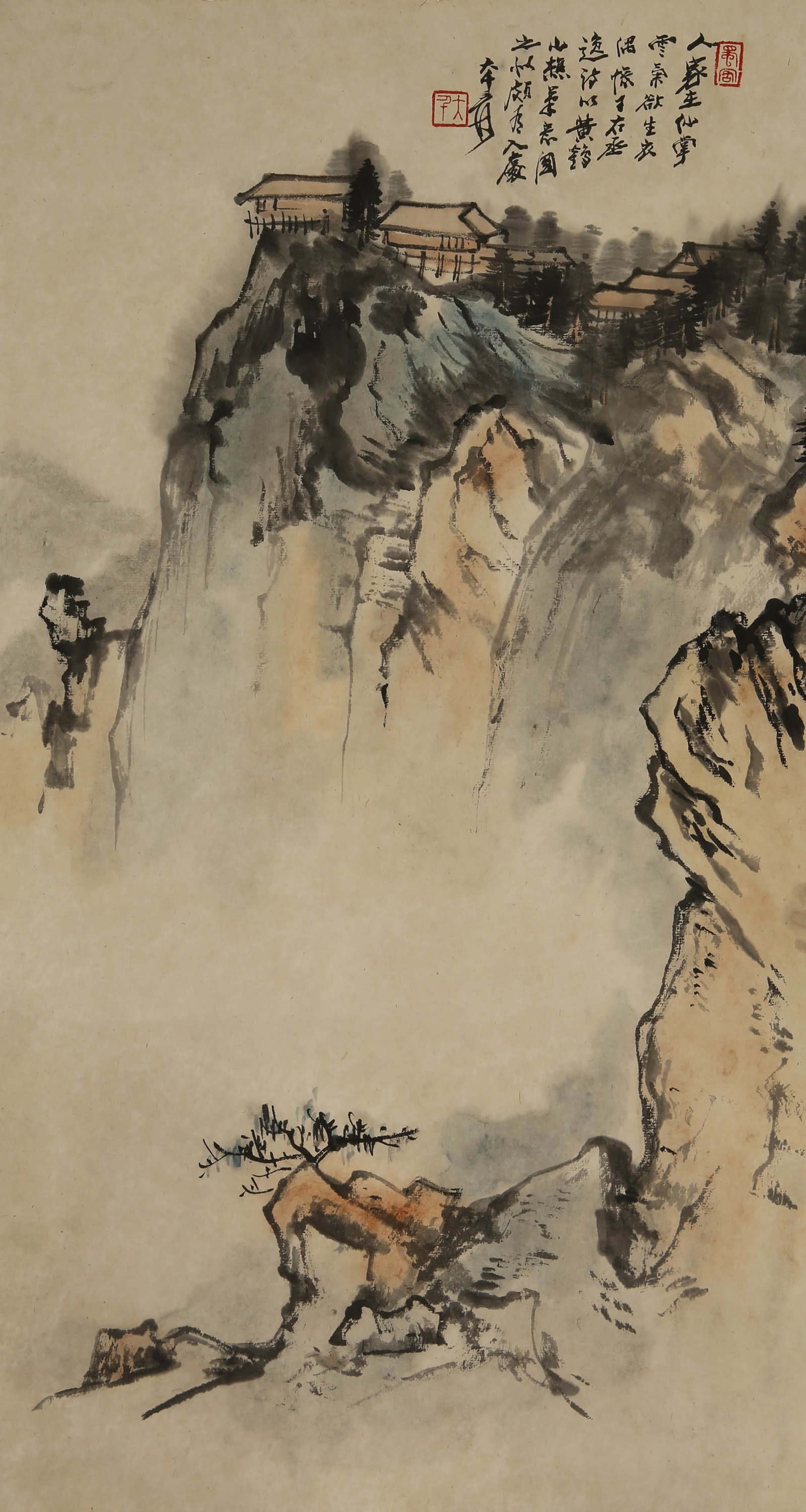Zhang Daqian's seclusion map: 62by33 colored paper vertical axis