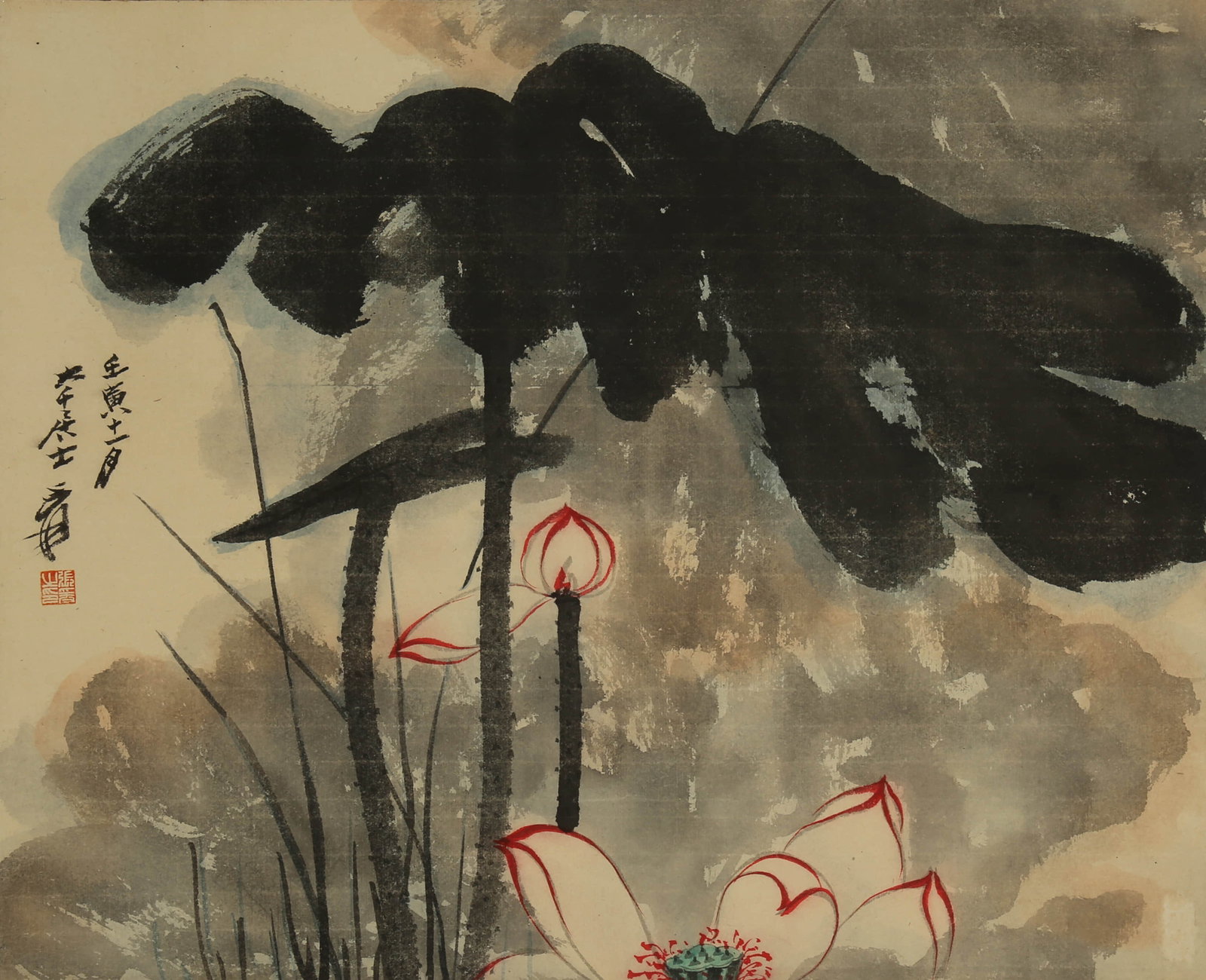 Zhang Daqian Lotus: 42by52 colored paper vertical axis